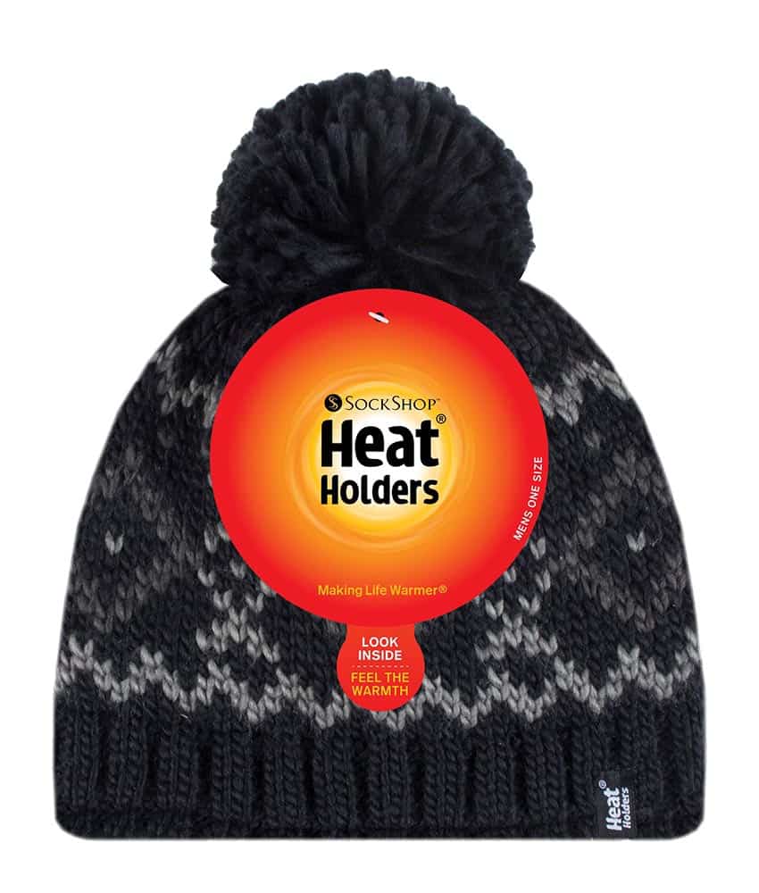 Heat Holders Mens Fleece Fodrad Termisk Vinter Varm Beanie Bobble Mössa med Pom Pom herr – bild 2