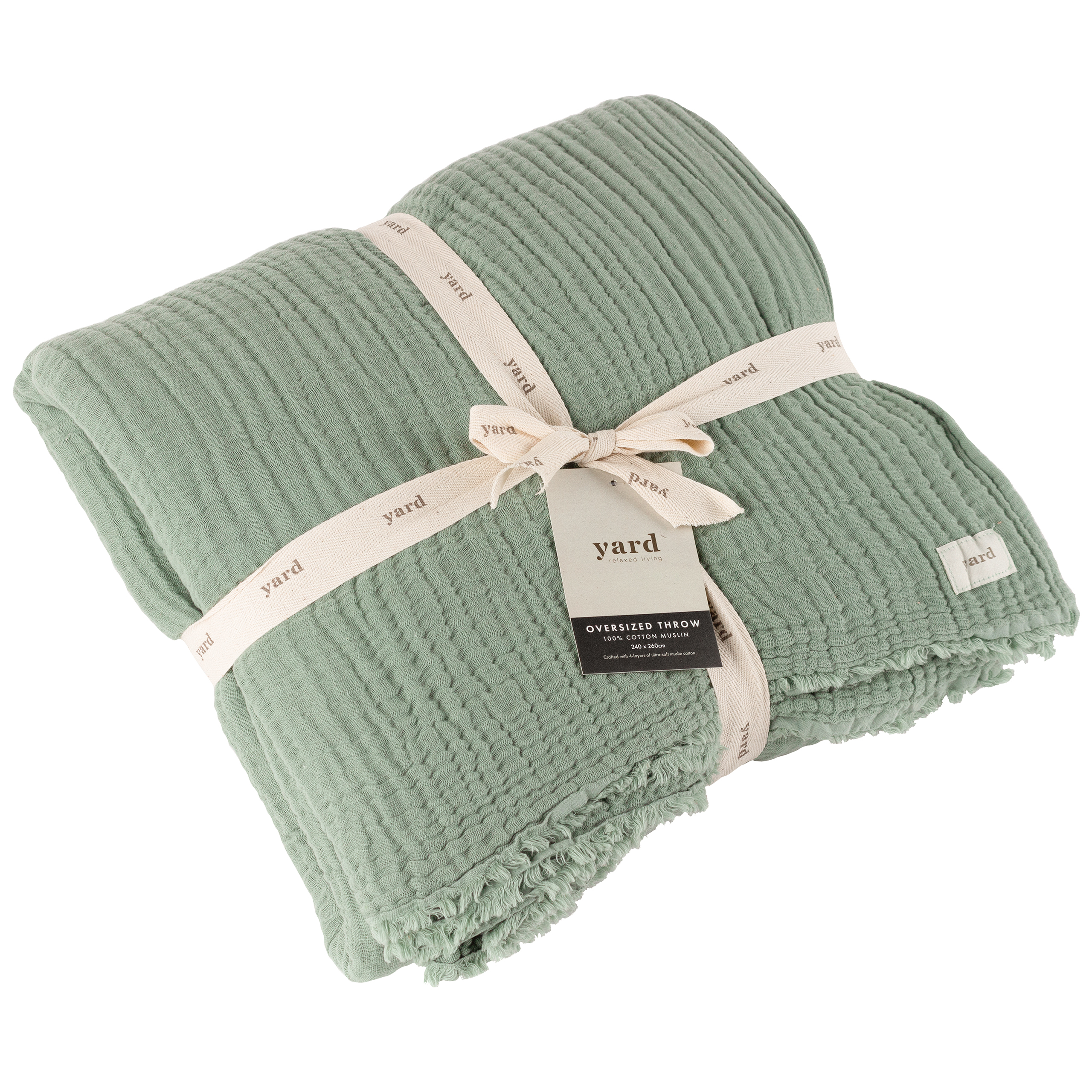 Yard Lark Crinkle Cotton Fringed Throw - Green - One Size