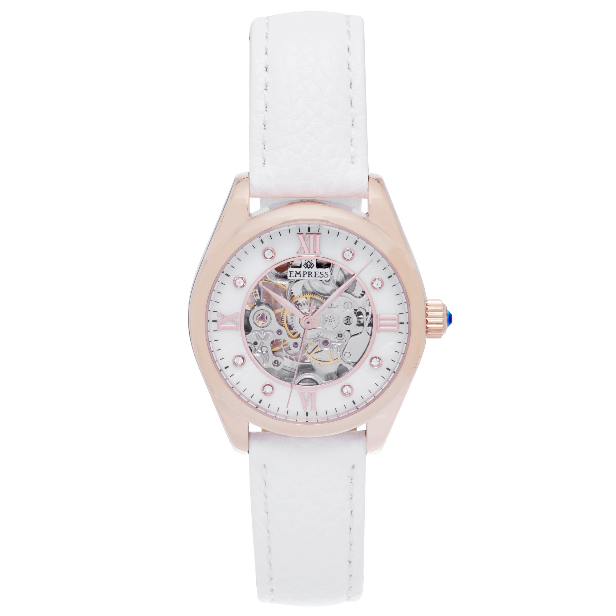 Keizerin Magnolia Automatic MOP Skeleton Dial Leather-Band Watch