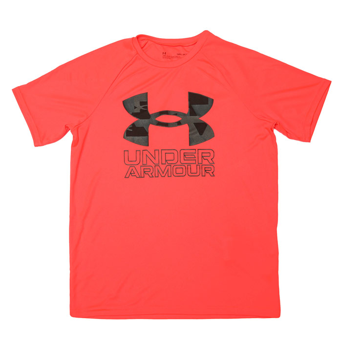 Boy's Under Armour Junior UA Tech Hybrid Print Fill T-Shirt in Coral