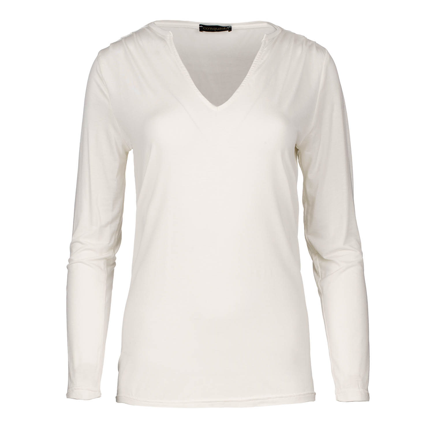 Thumbnail - Cremefarbenes Jersey-Top mit V-Ausschnitt