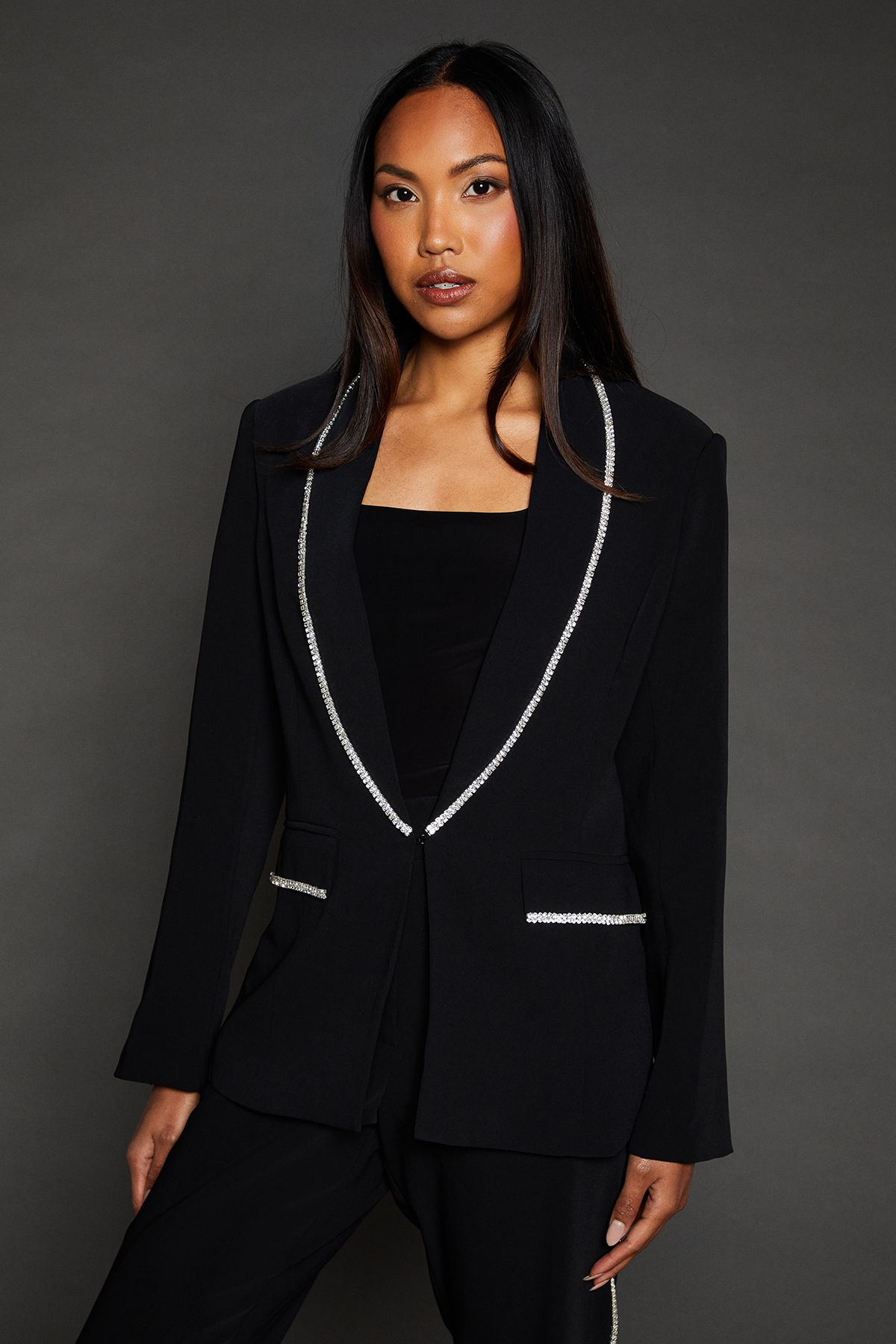 Principles Womens Diamond Trim Shawl Collar Blazer - Black - Size 10 UK