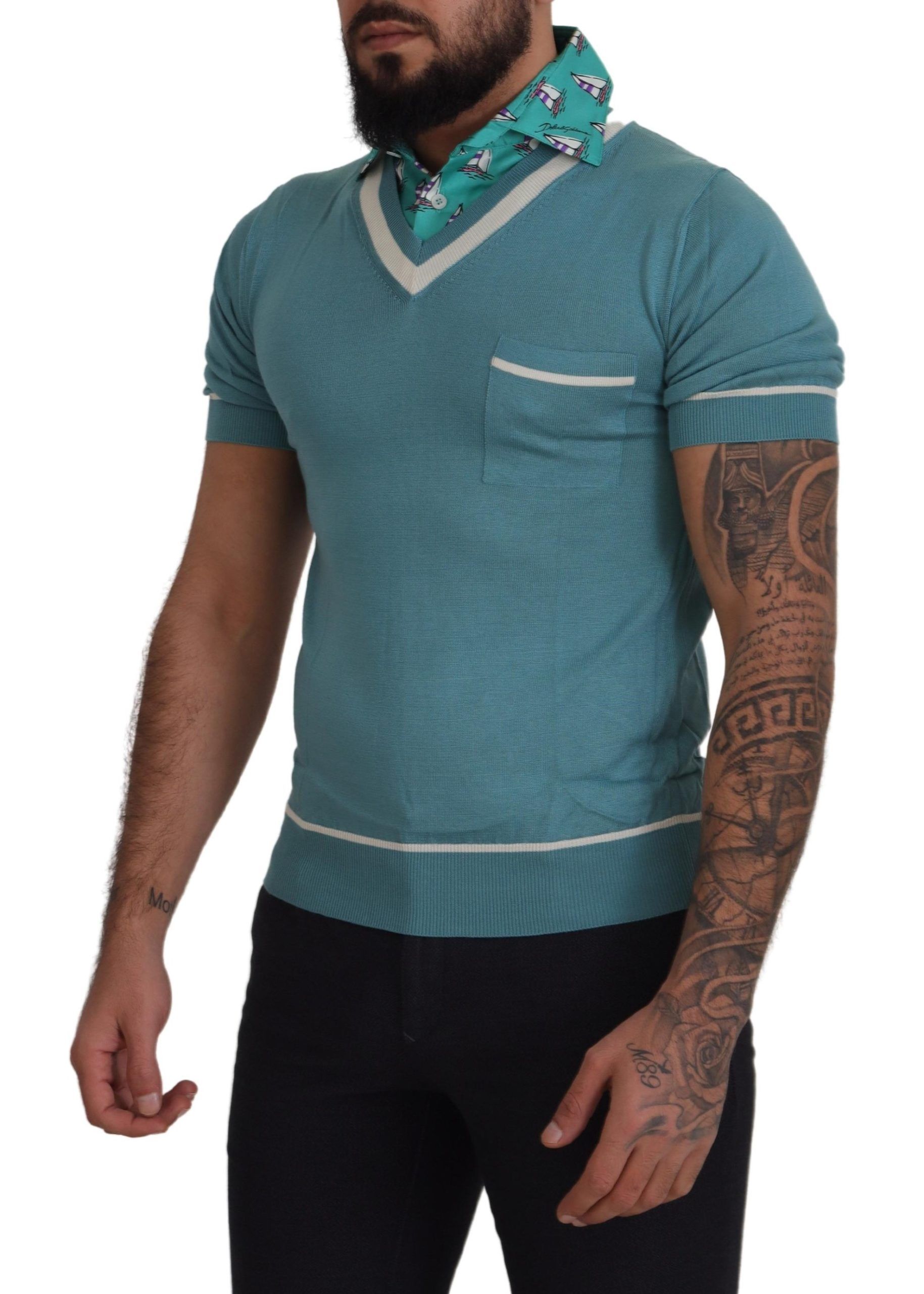 Dolce&Gabbana Siden Polo Topp Herr V-ringad Herr T-shirt – bild 2