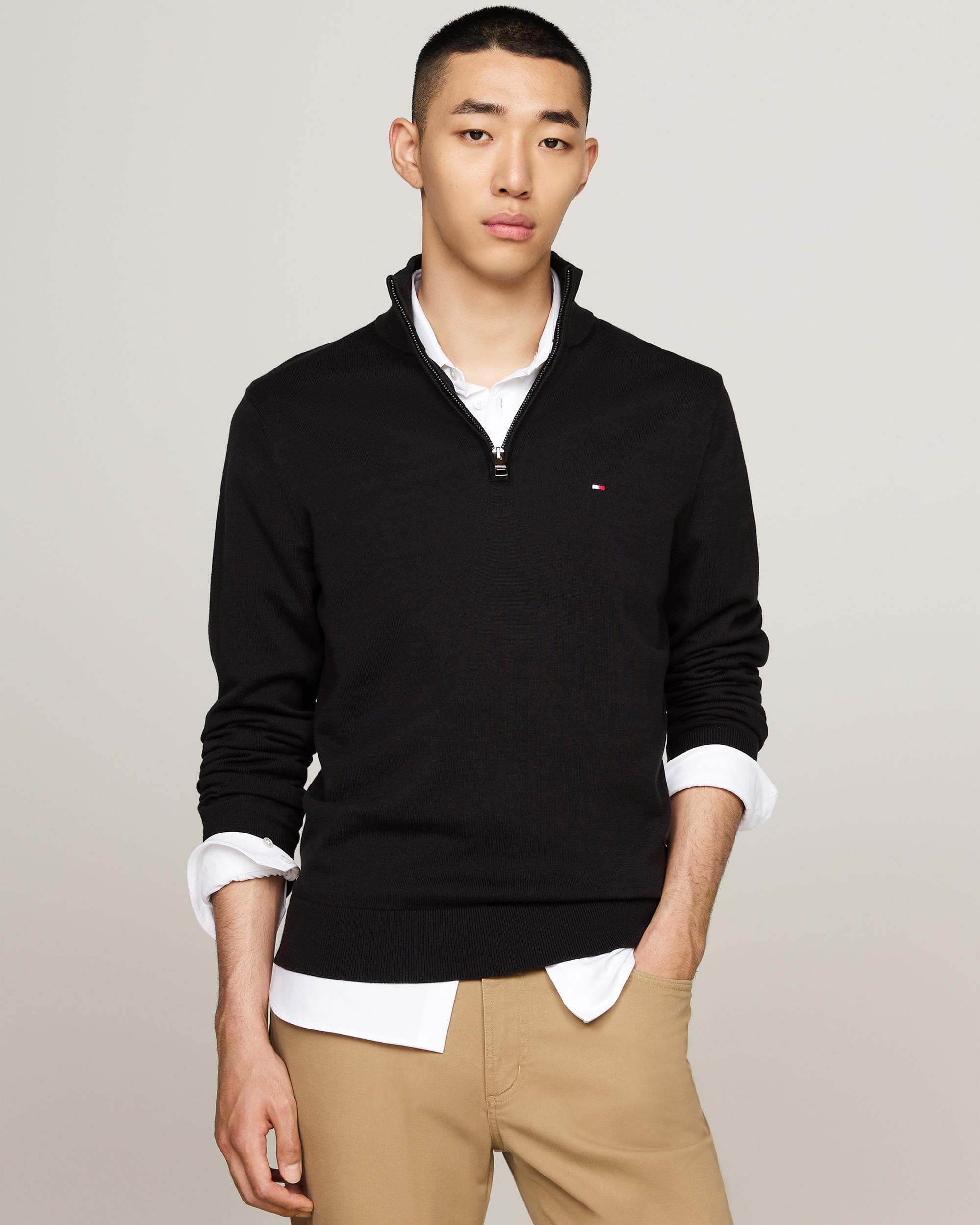 Tommy Hilfiger Men's Black Essential Cotton 1/4 Zip Mock Sweatshirt - Xl - Image 10