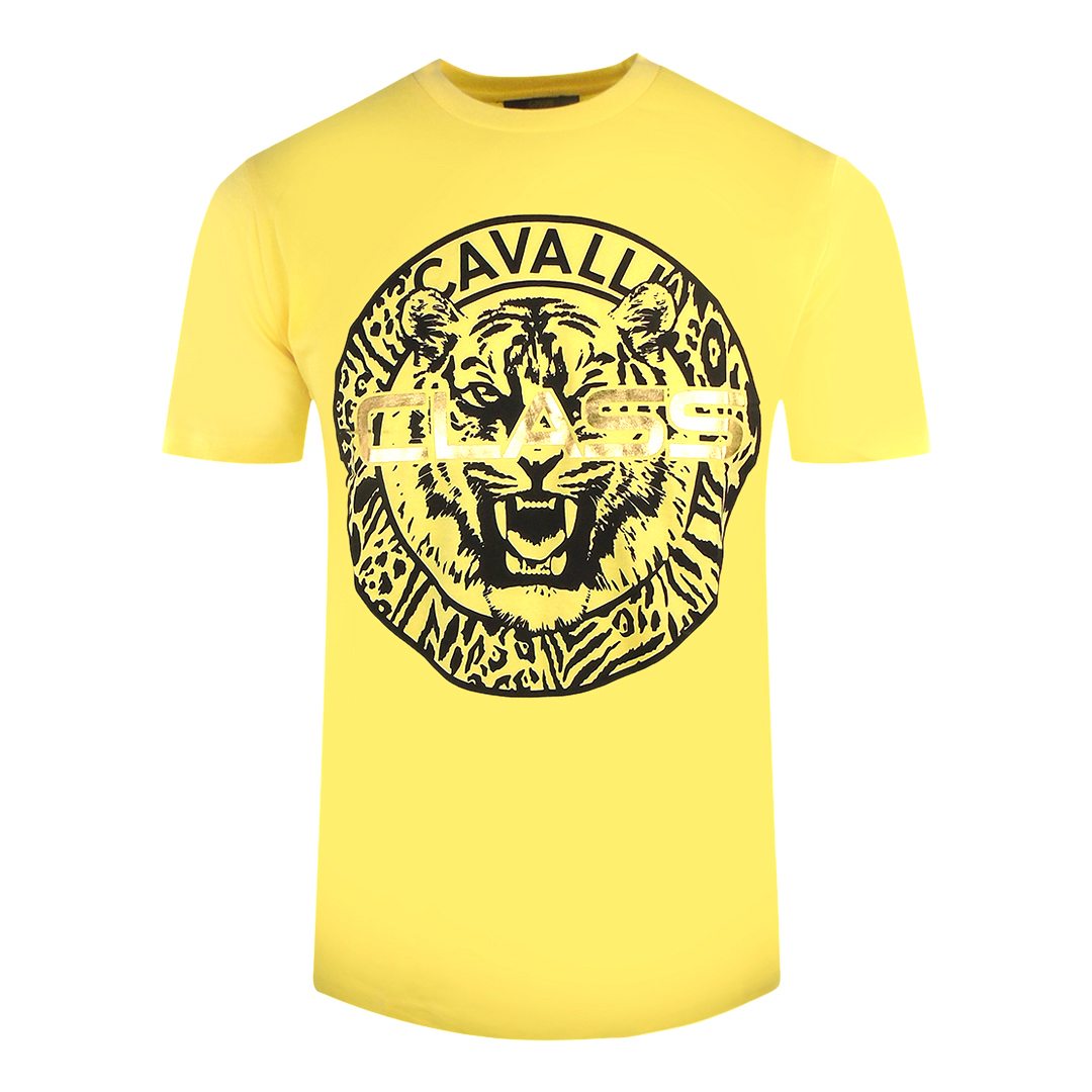 Thumbnail - Cavalli Class Circular Tiger Design Gelbes T-Shirt
