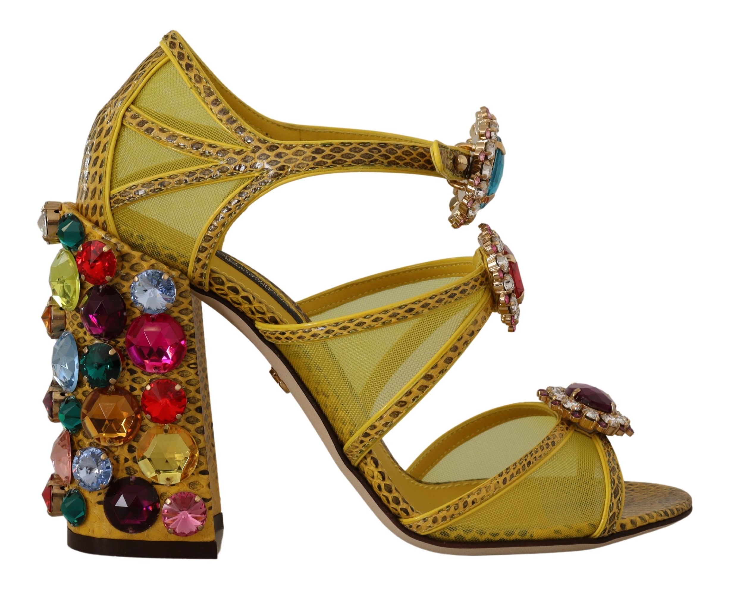 Thumbnail - Dolce & Gabbana Gelbe Leder Kristall Ayers Sandalen