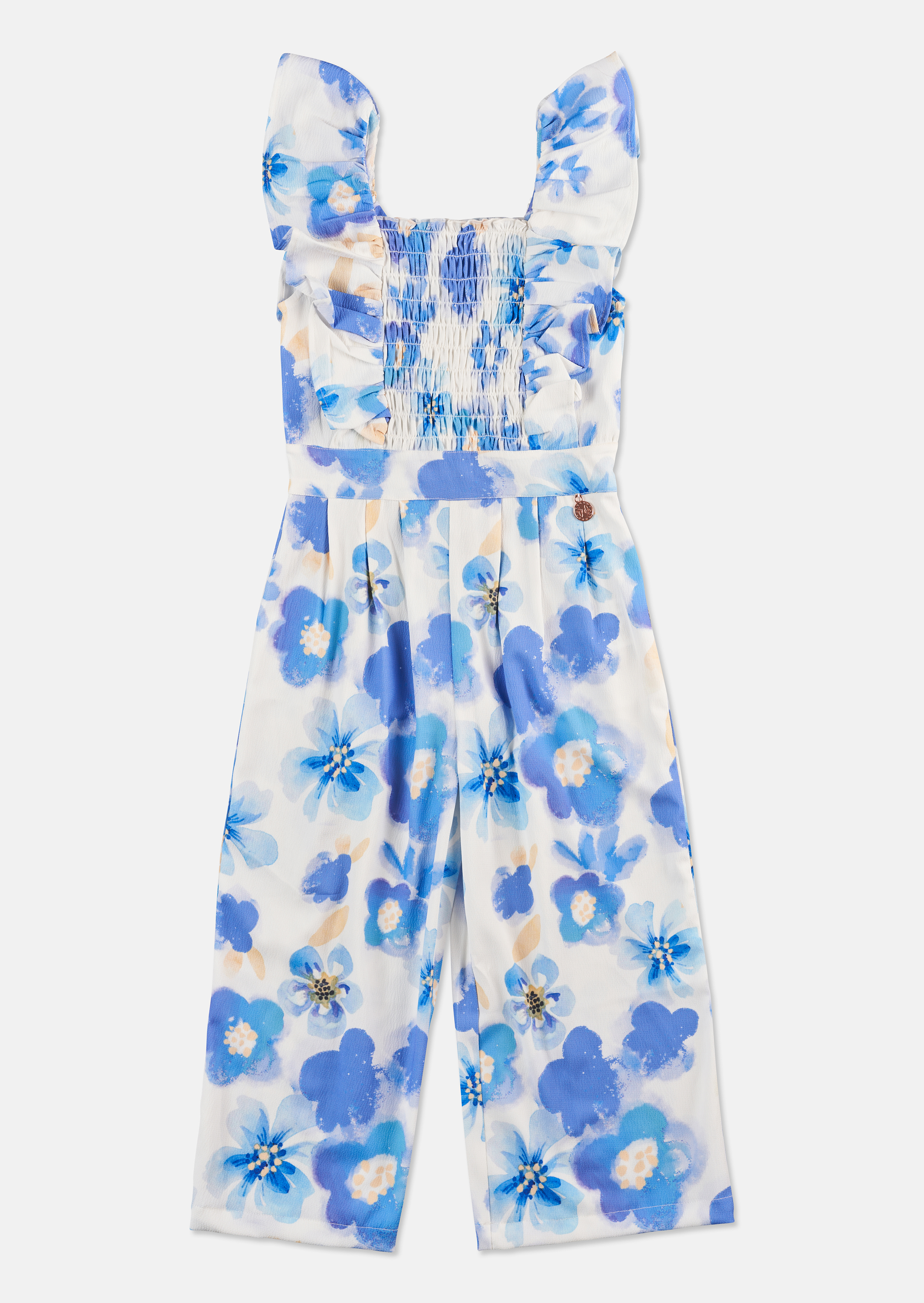 Angel & Rocket Girls Gracie Floral Shirred Jumpsuit - Blue - Size 7Y