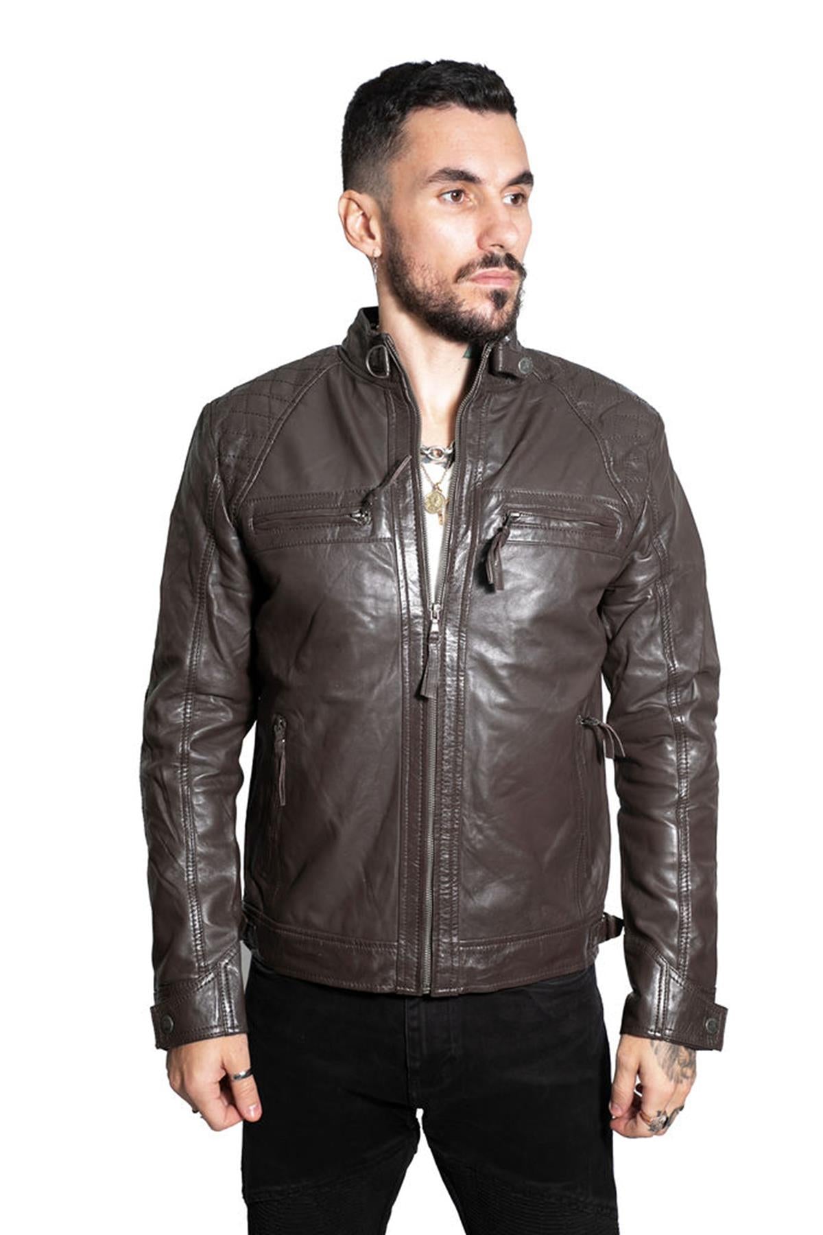 Thumbnail - Klassische gesteppte Bikerjacke aus Leder für Herren-Silsden