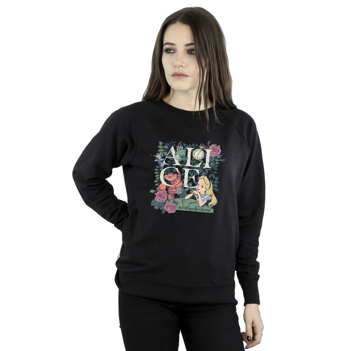 Disney Womens/Ladies Alice In Wonderland Leafy Garden Sweatshirt (Black) dam – bild 2