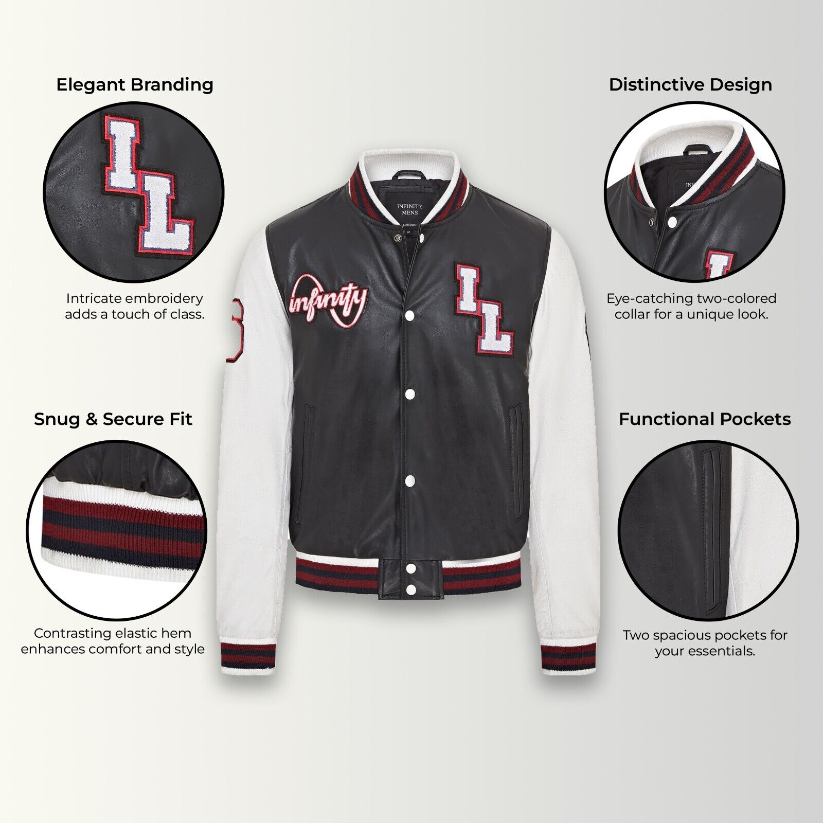 Mens Baseball Leather Letterman Bomber Jacket Ashwood 2