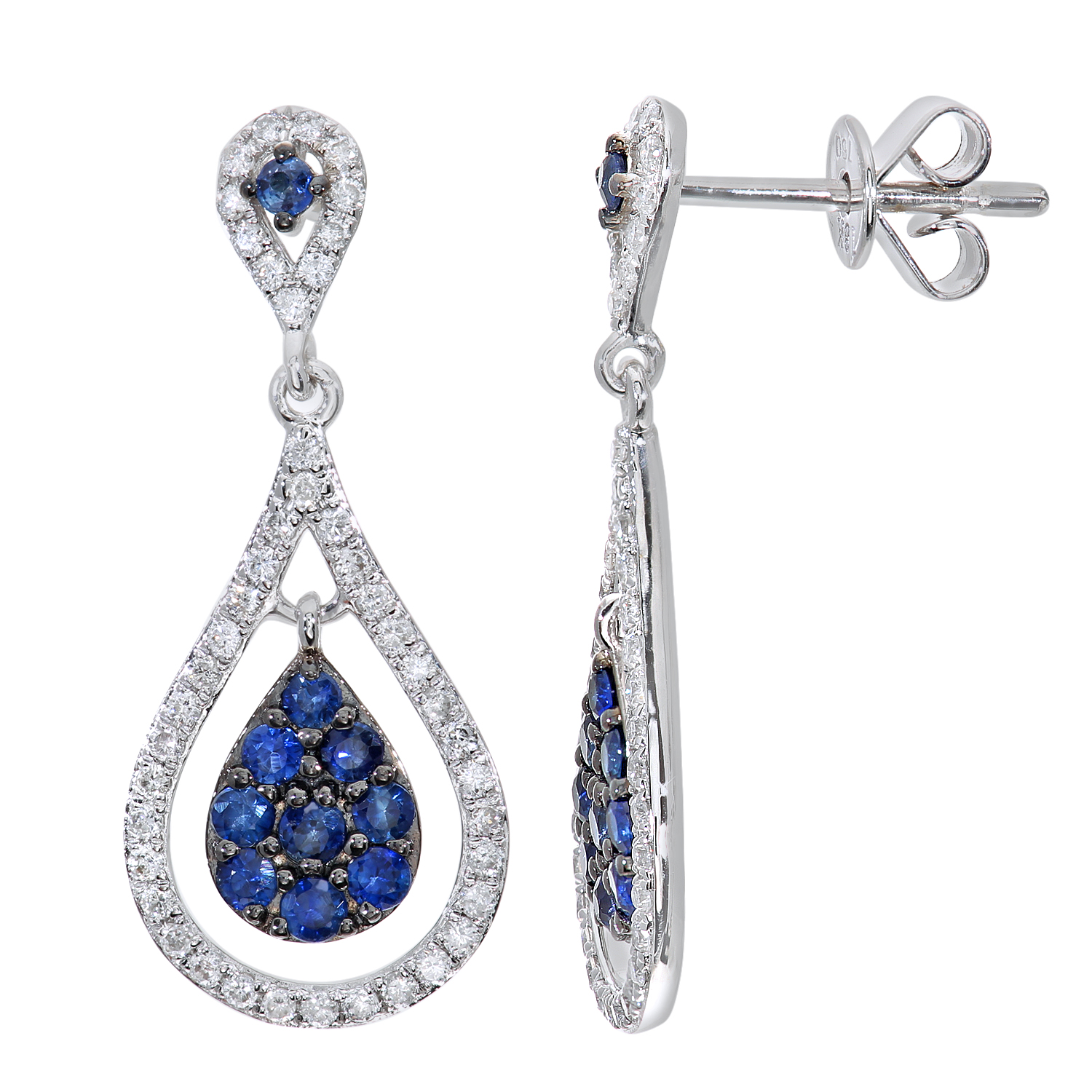 Diamant L’Eternel Womens 18ct White Gold Teardrop 0.47ct Sapphire and 0.33ct Diamond Dangle Drop Earrings – One Size