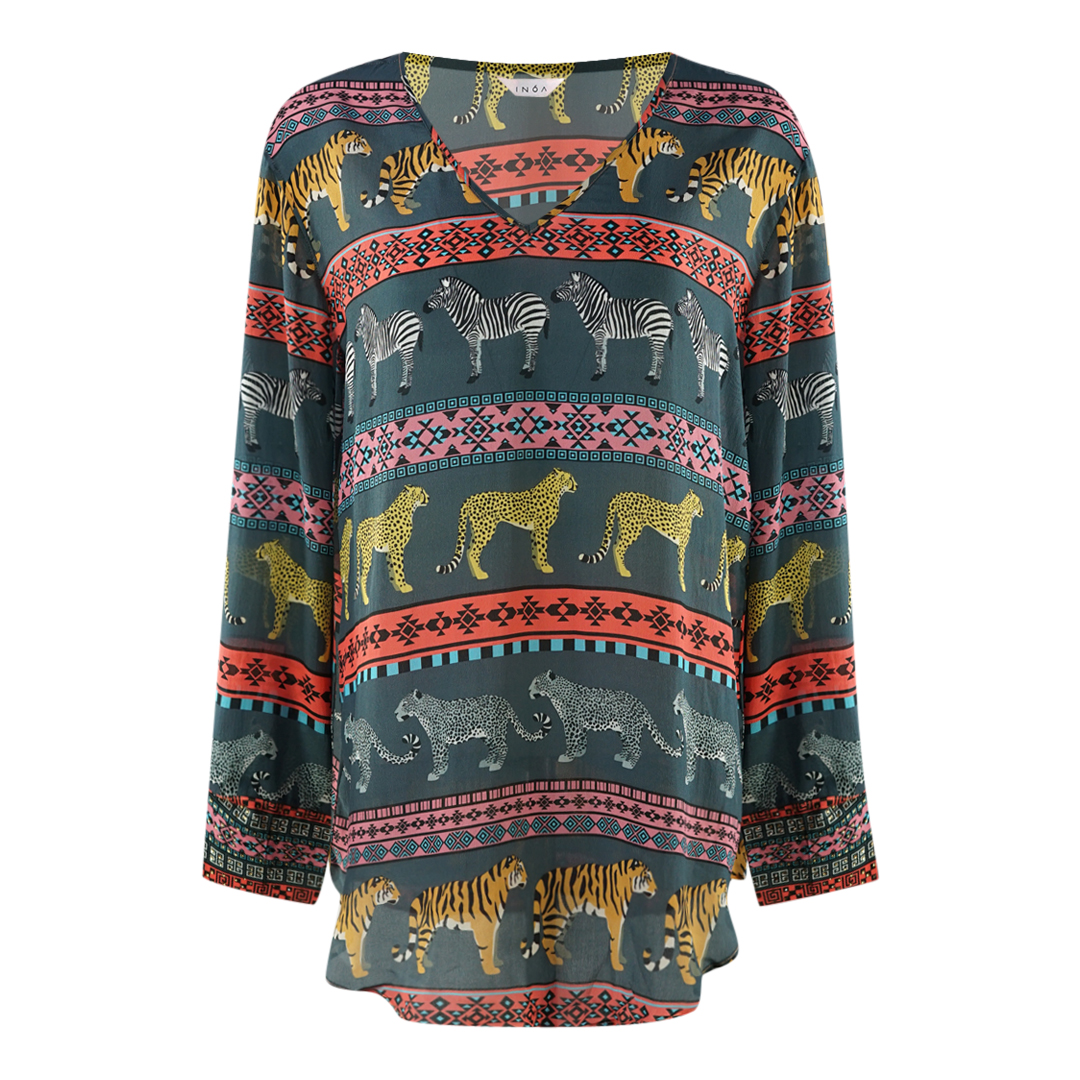 Inoa Masari Mara 1202110 Long Sleeve Grey Silk Fish Top