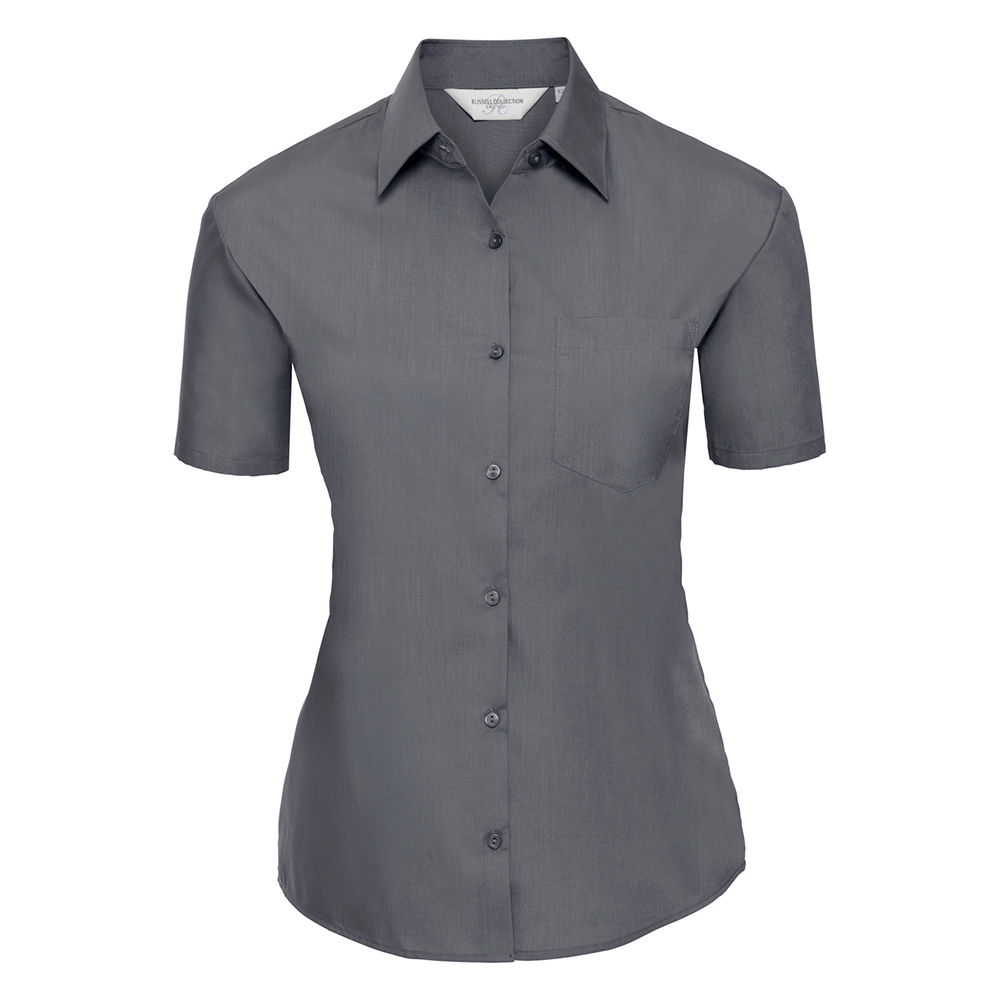 Russell Collection - "Classic" Hemd Pflegeleicht für Damen kurzärmlig (Grau)