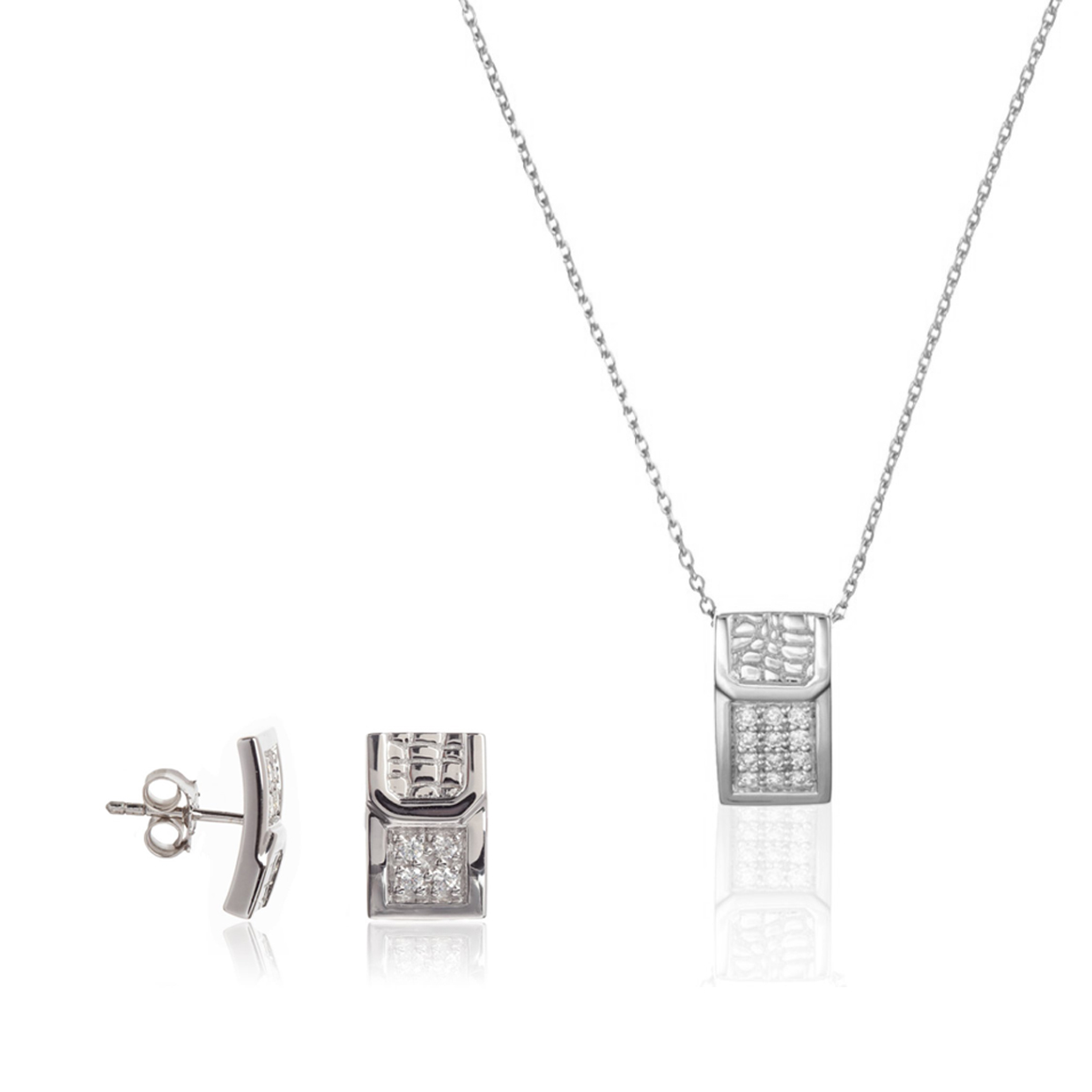 Orphelia Womens 925 Sterling Silver Set, Chain-Pendant + Earrings - Set-5902 - One Size