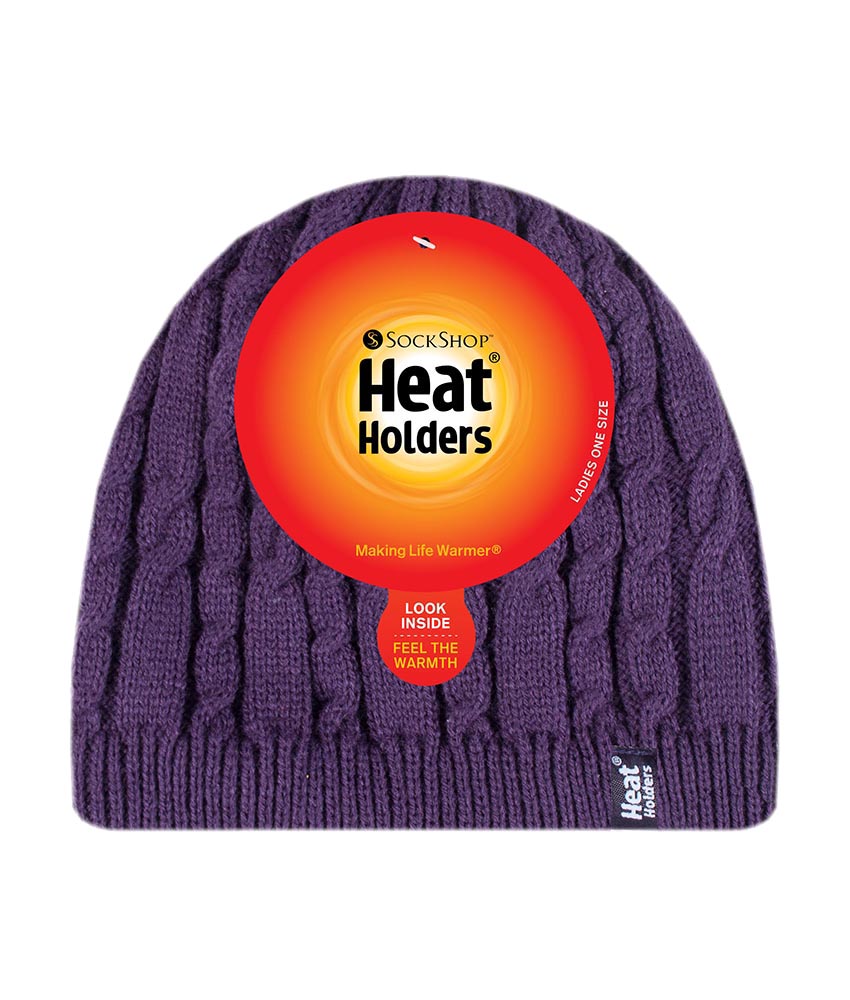 Heat Holders Kvinnlig ribbad kabelstickad fleece fodrad termisk stickad mössa dam – bild 2