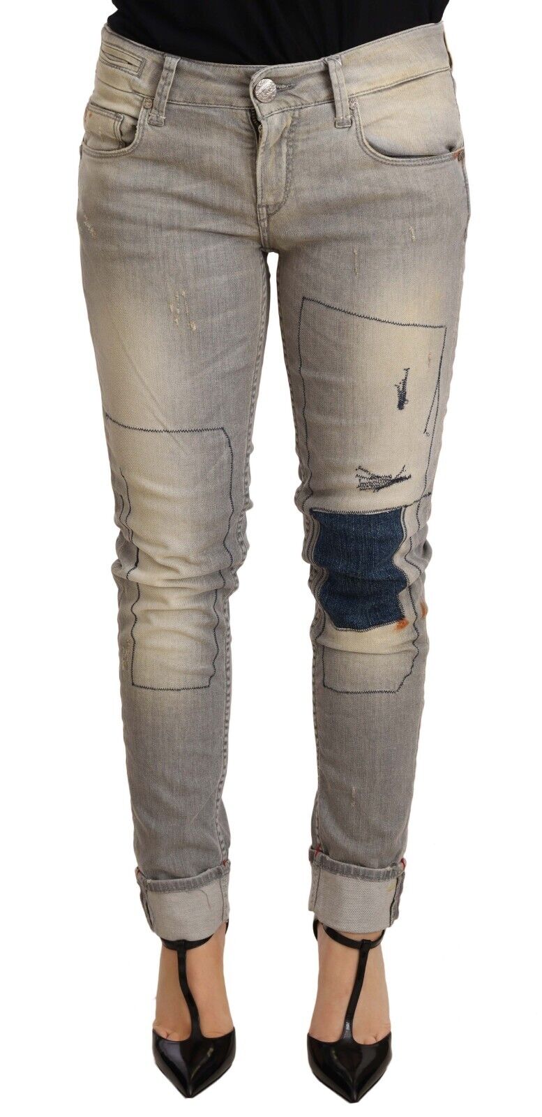 Acht Graue Baumwolle Slim Fit Denim Jeans