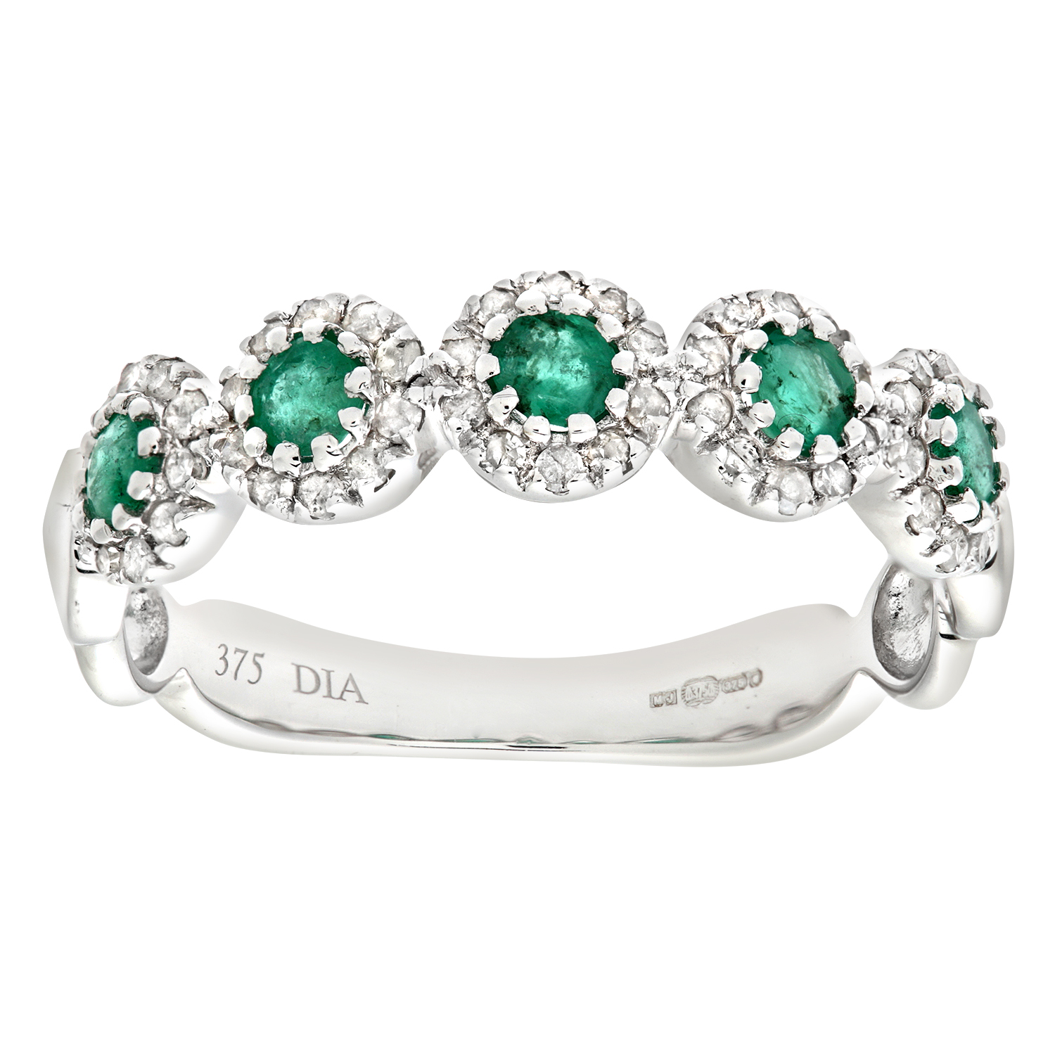 Diamant L’Eternel Womens 9ct White Gold Diamond and Emerald Eternity Ladies Ring – Size L