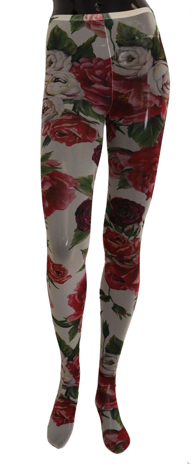 Dolce & Gabbana Damen Weiße Blumenmuster Strumpfhosen Nylonstrümpfe