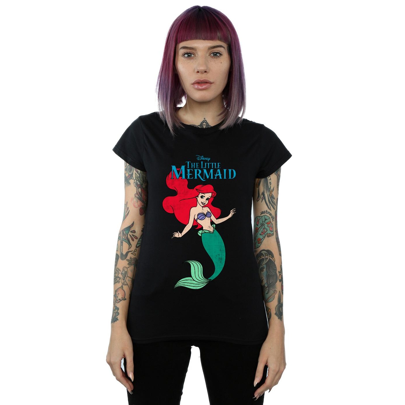 Disney Womens/Ladies The Little Mermaid Line Ariel Cotton T-Shirt (Black) dam – bild 2