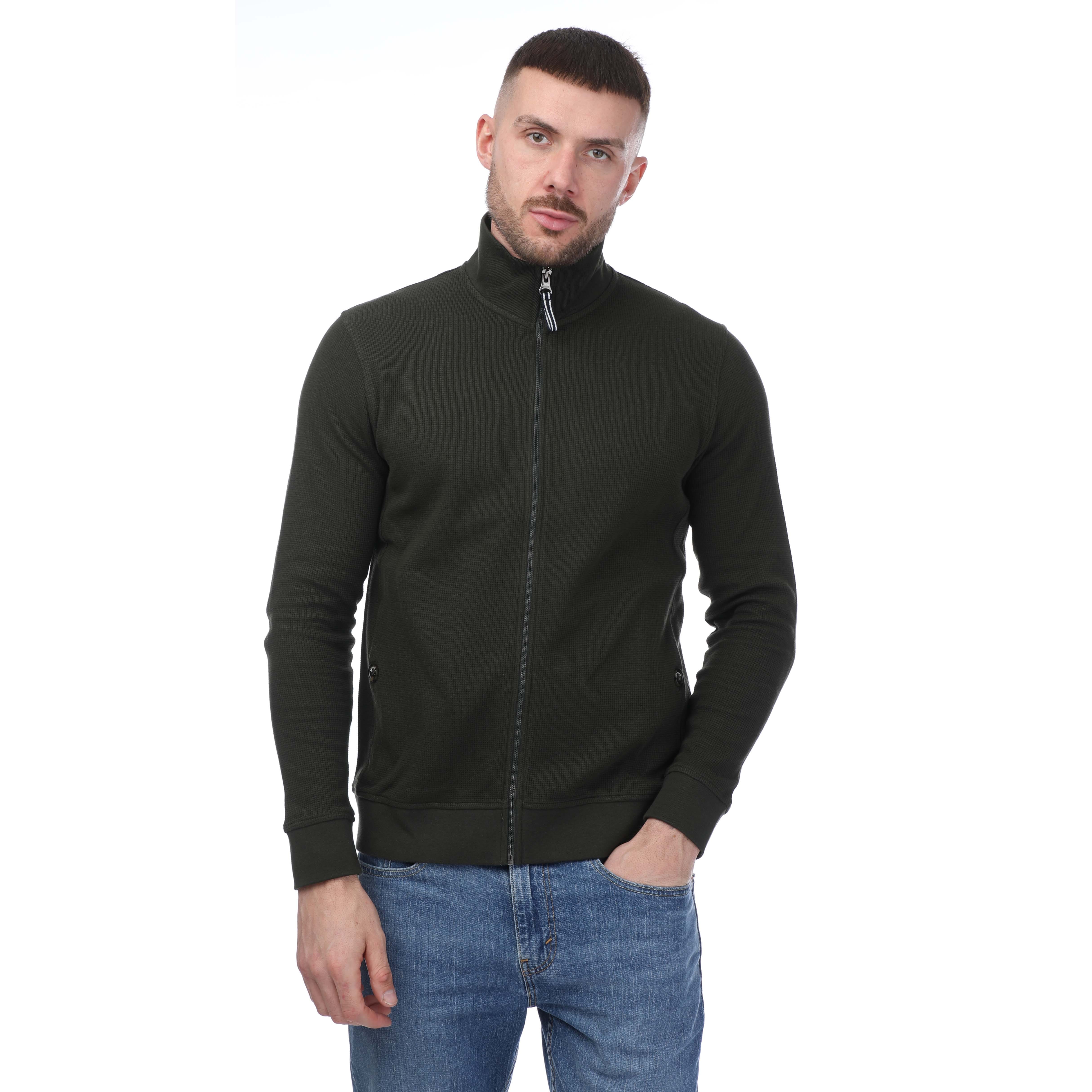 Mercery Mens Amonwoods Waffle Zip Through Sweatshirt in Khaki Cotton - Size X-Large
