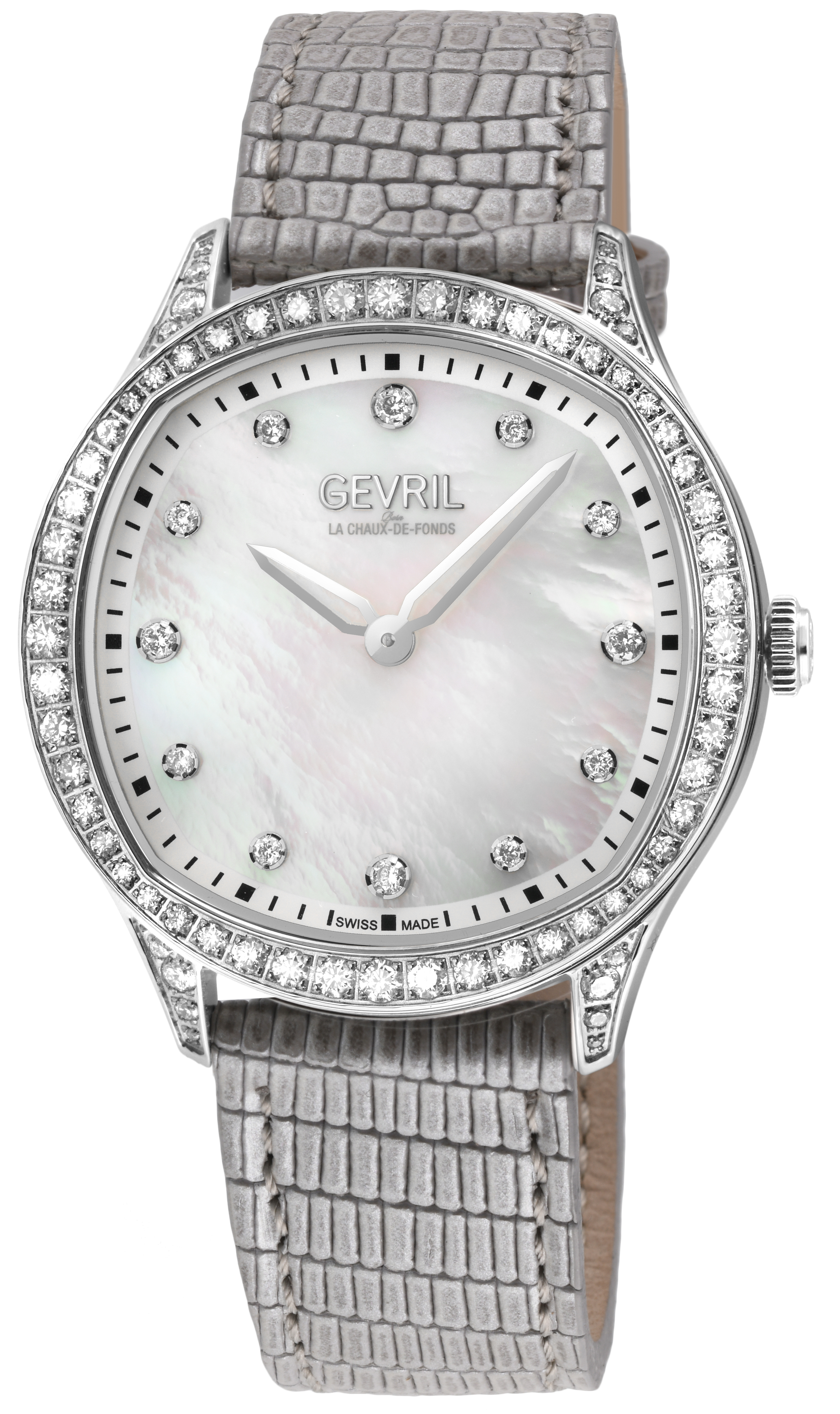 Gevril WoMens Morcote Swiss Diamond White MOP, Genuine Italian Leather Watch – Silver – One Size