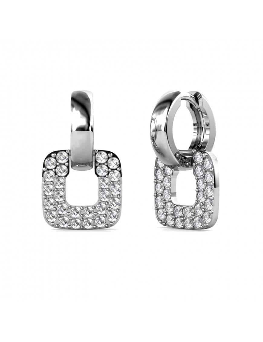 Thumbnail - Klassische quadratische Ohrringe - Silber und Kristall