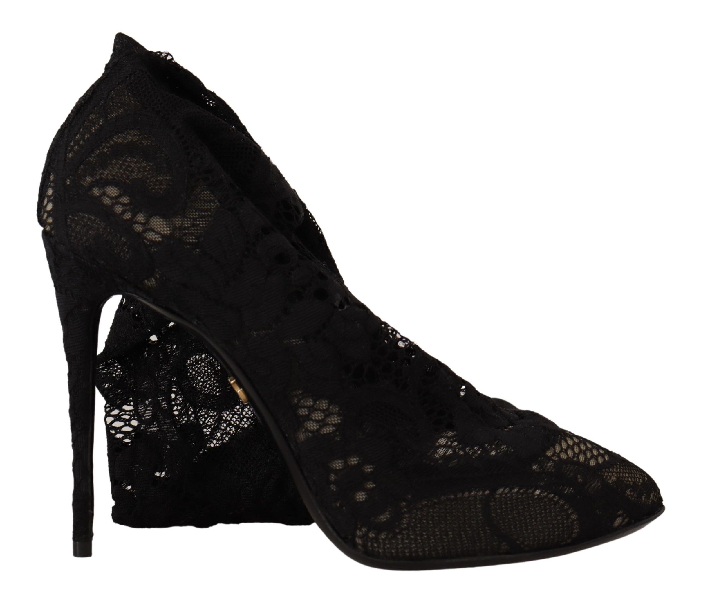 Dolce & Gabbana WoMens Black Stretch Socks Taormina Lace Boots Shoes Elastane – Size 37.5 EU/IT