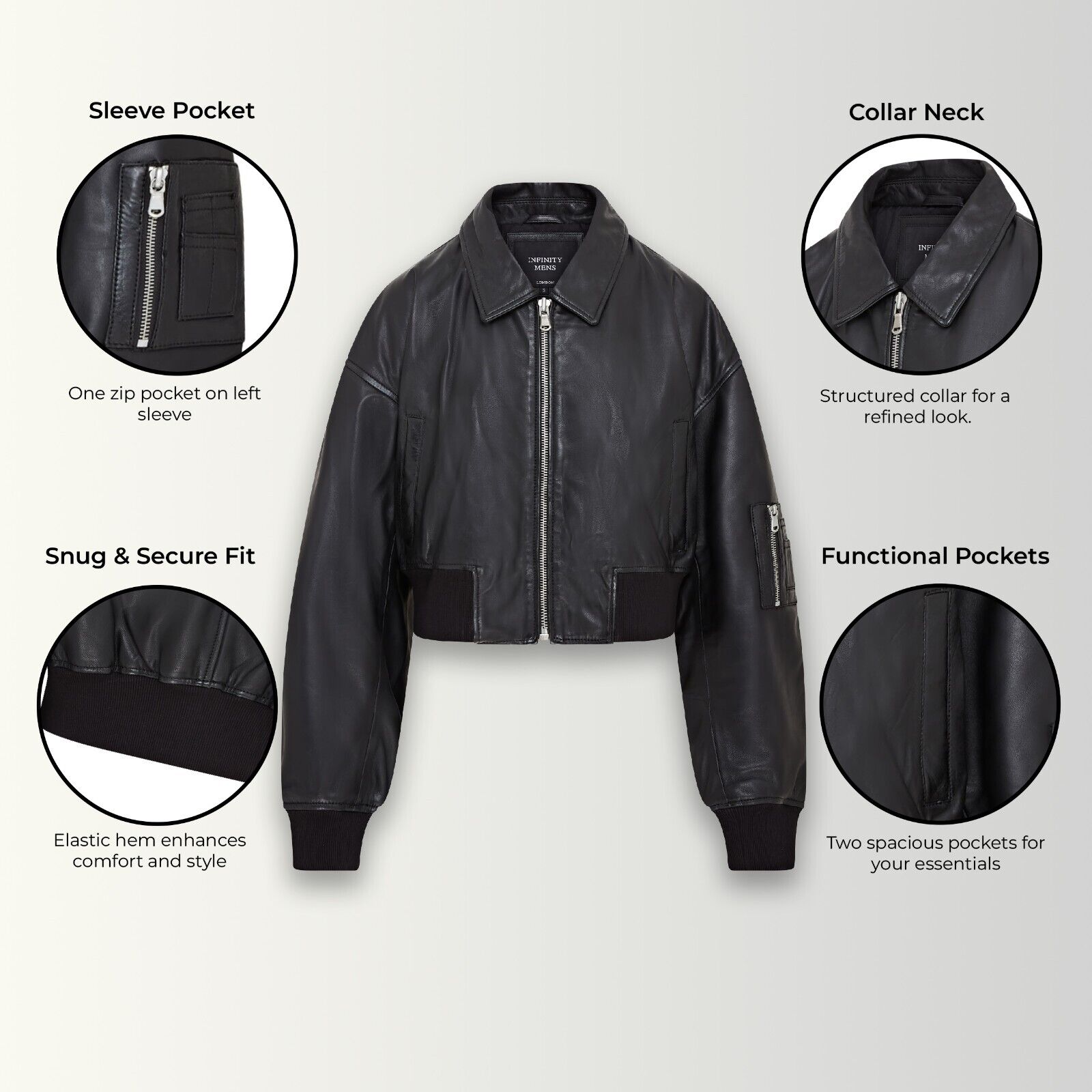 Infinity Leather Womens Oversized Leather MA-1 Bomber Jacket skinnjackor dam – bild 2