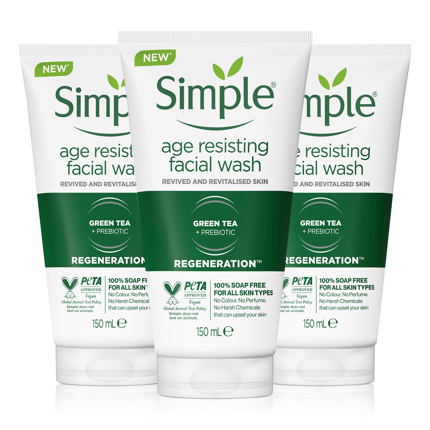 Simple Regeneration Age Resisting - Face Wash, 3pk, 150ml - Green - One Size