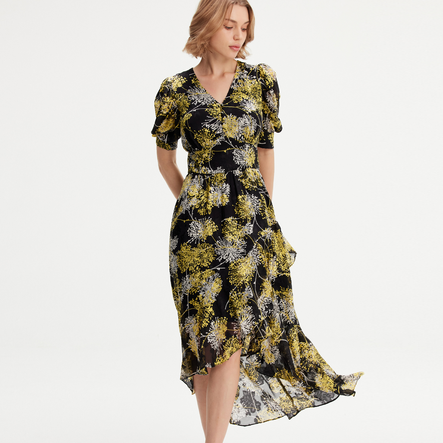 Smart & Joy Linear Flower Print Klänning med urringad fåll dam – bild 2