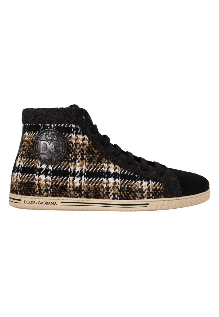 Dolce & Gabbana Mens Beige Brown Wool Cotton High Top Sneakers - Size EU 44