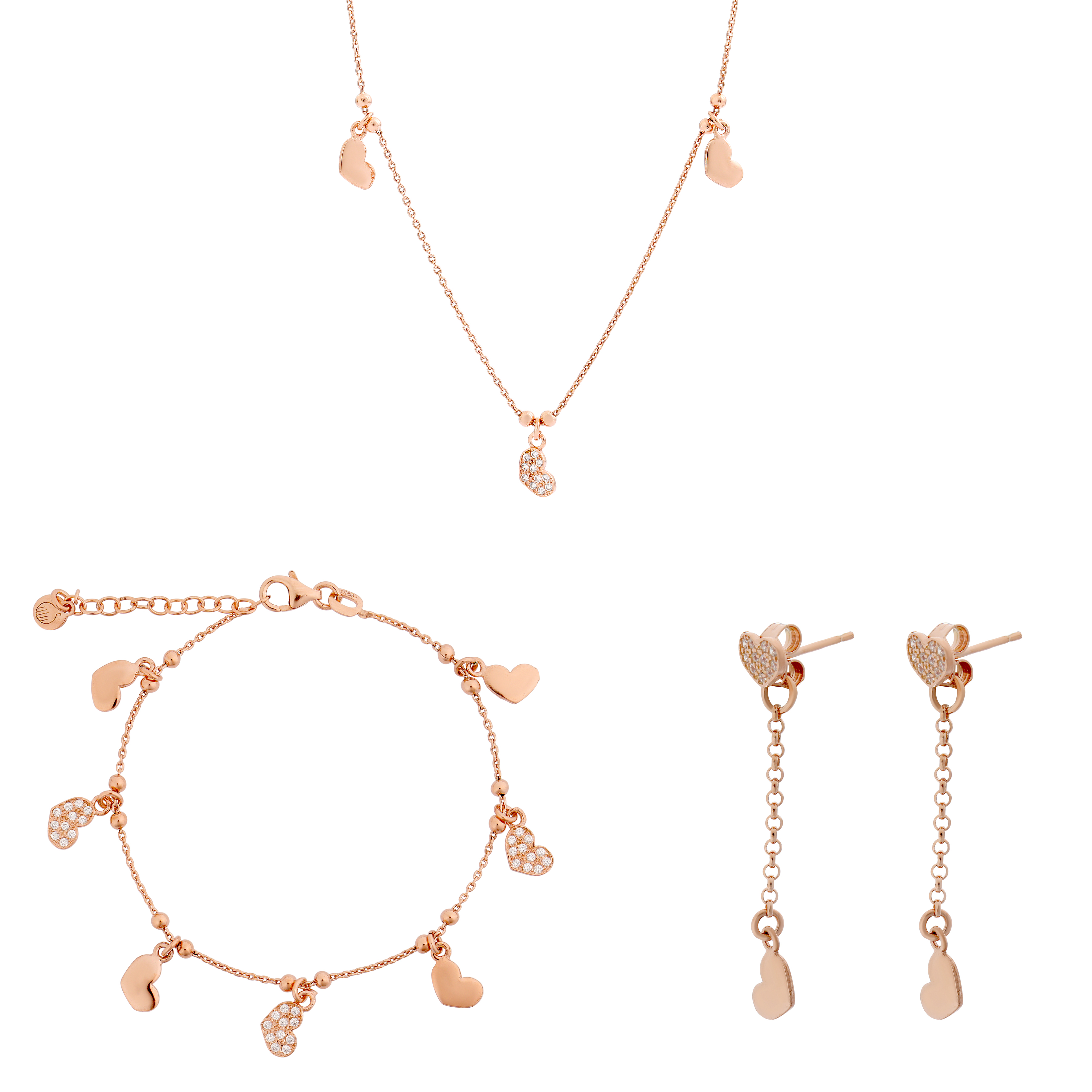 Thumbnail - Orphelia 'Elisa' Damen-Set aus 925er Sterlingsilber: Kette + Armband + Ohrringe – Rosé SET-7381
