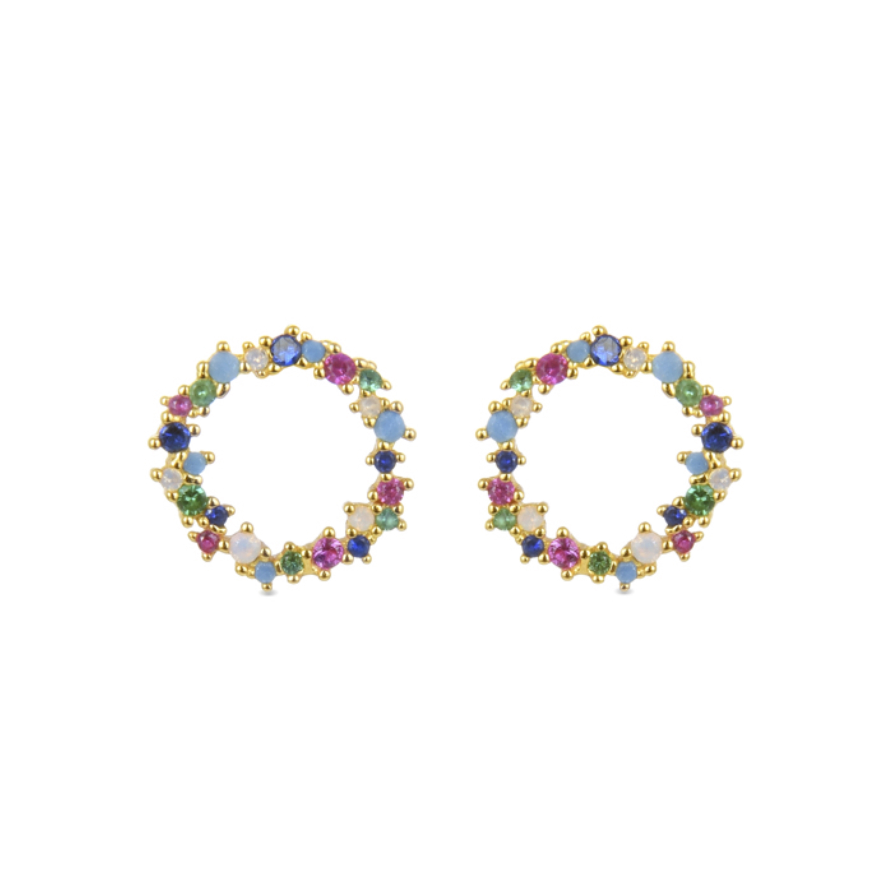 Thumbnail - Luxenter Sterling Silber 925 Ohrringe mit mehrfarbigen Zirkonia in 18K Gelbgold - Thilak