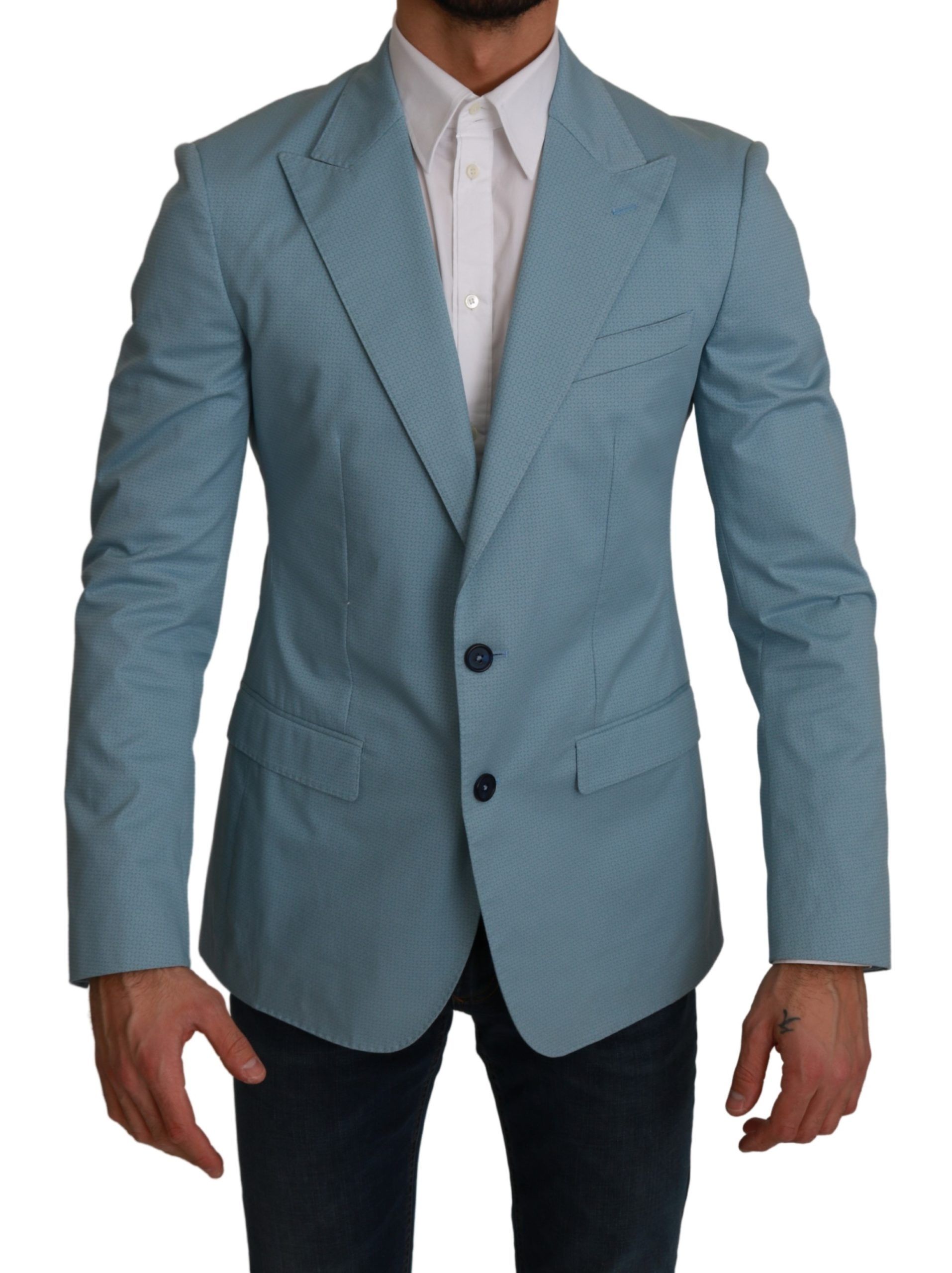 Dolce & Gabbana Mens Fantasy Pattern Slim Fit Coat Jacket - Blue Rayon - Size IT 48 (Men's)