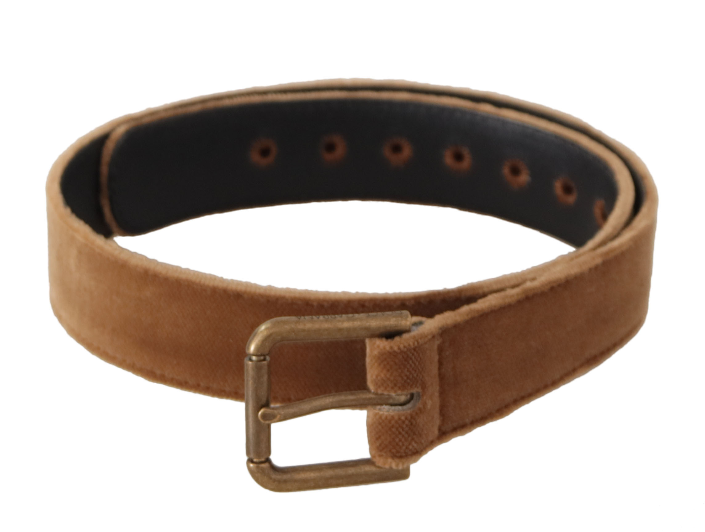 Dolce & Gabbana WoMens Brown Velvet Bronze Vintage Logo Metal Buckle Belt Leather - Size 65 cm