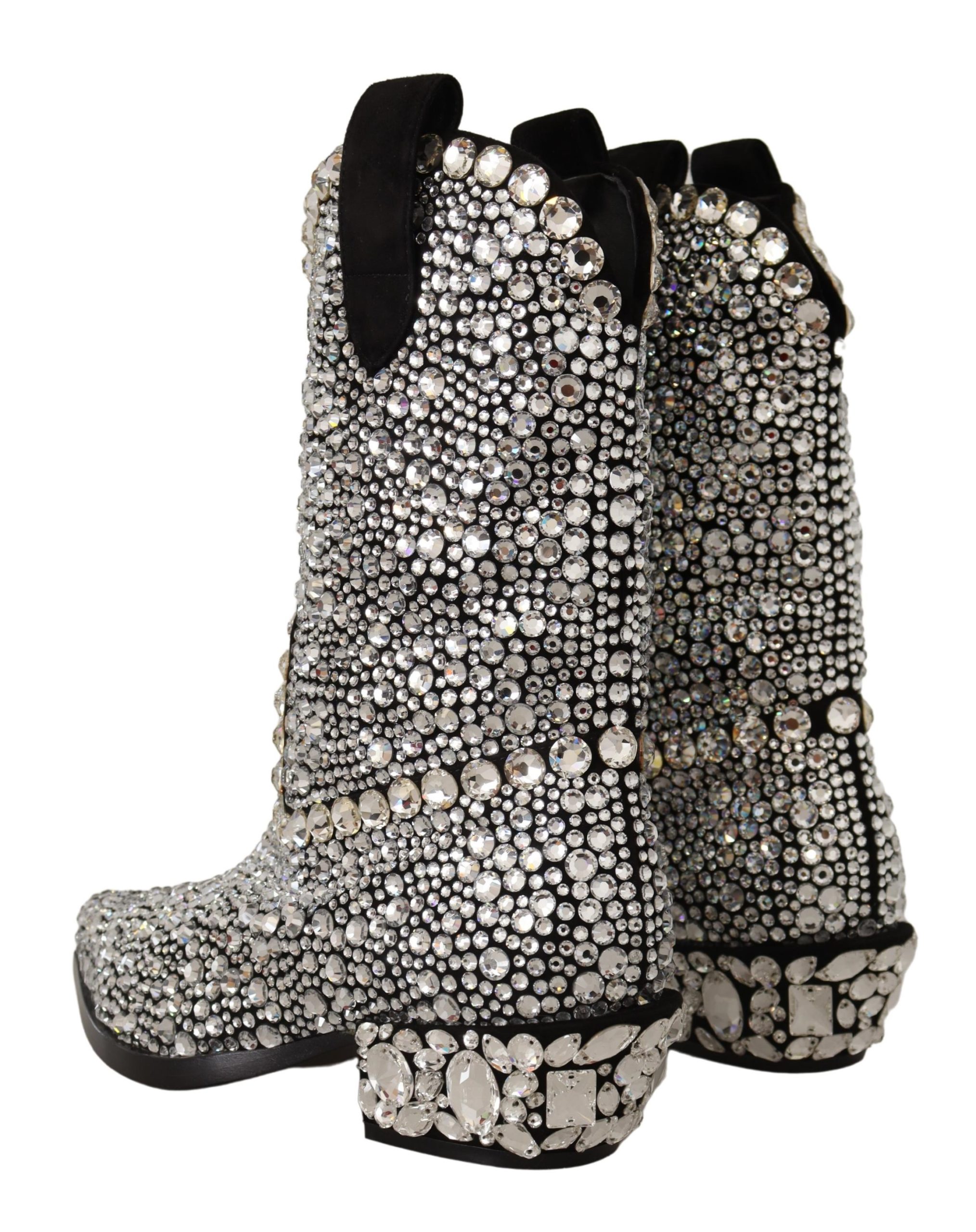 Dolce&Gabbana Kvinnors Svarta Mocka Strass Kristall Cowgirl Stövlar dam – bild 2