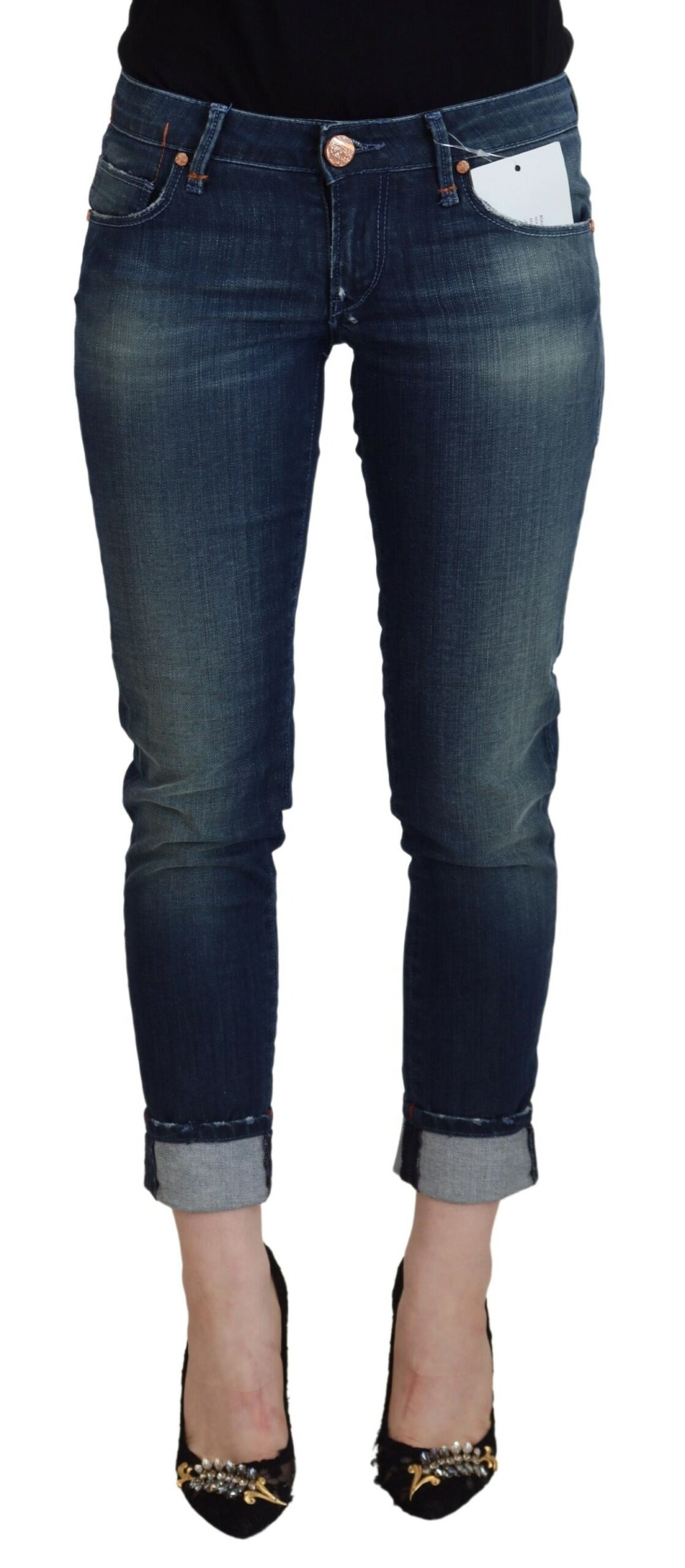 Thumbnail - Acht Blaue Baumwoll Slim Fit Damen Freizeit Jeans
