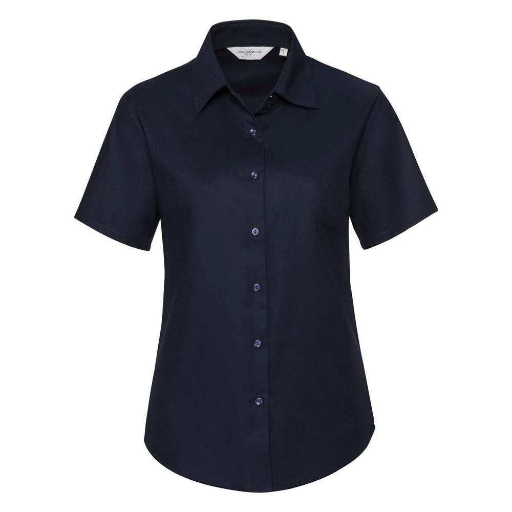 Russell Collection Easy Care Oxford Bluse, Kurzarm (Marineblau)