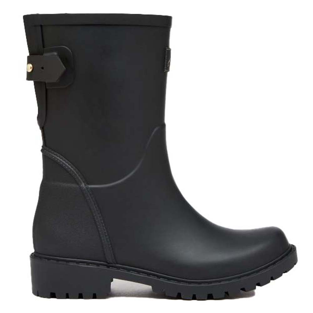 Joules Womens Wistow Adjustable Mid Calf Wellington Boots – Black Rubber – Size UK 4