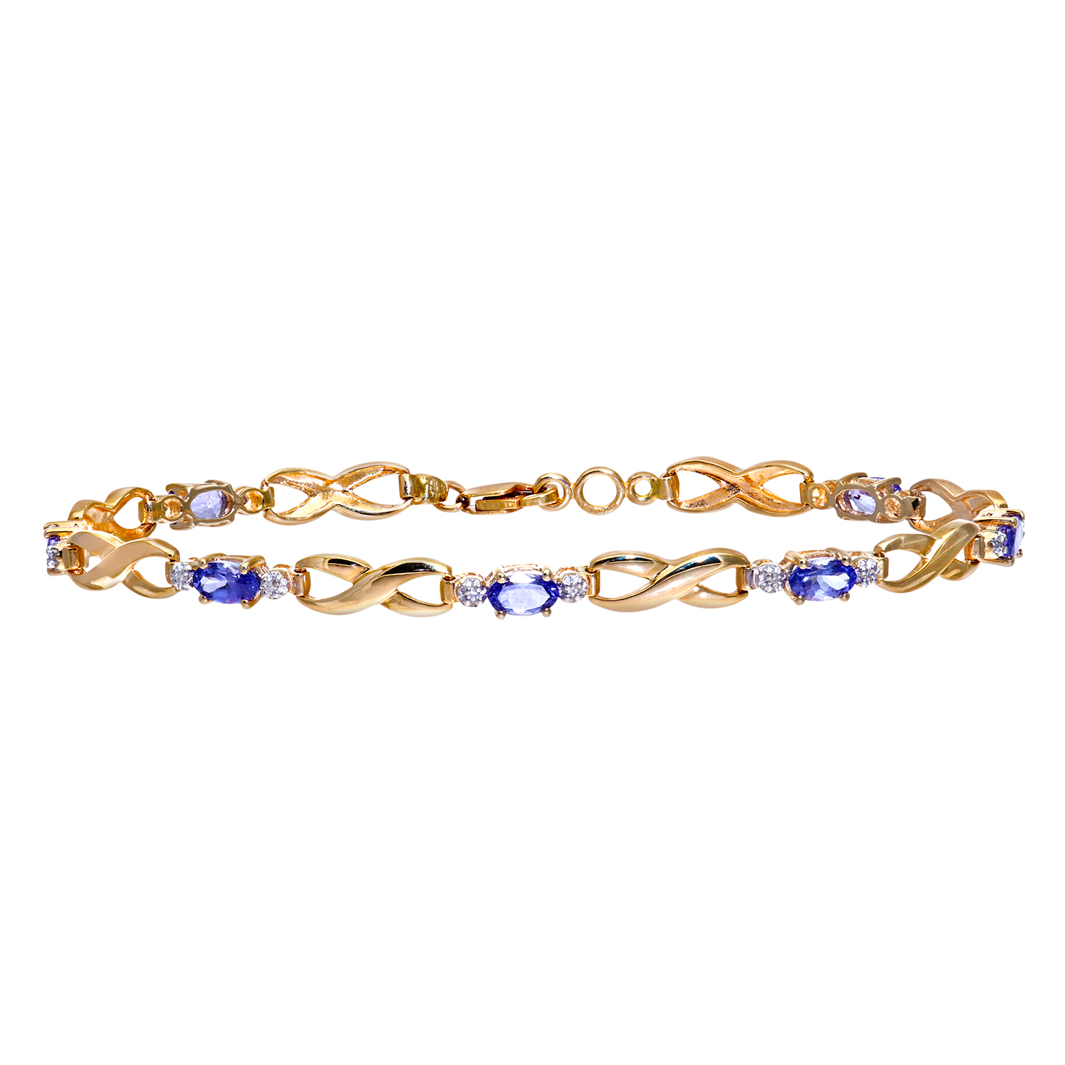 Diamant L’Eternel Womens 9ct Yellow Gold Tanzanite and Diamond Fig 8 Link Bracelet – One Size