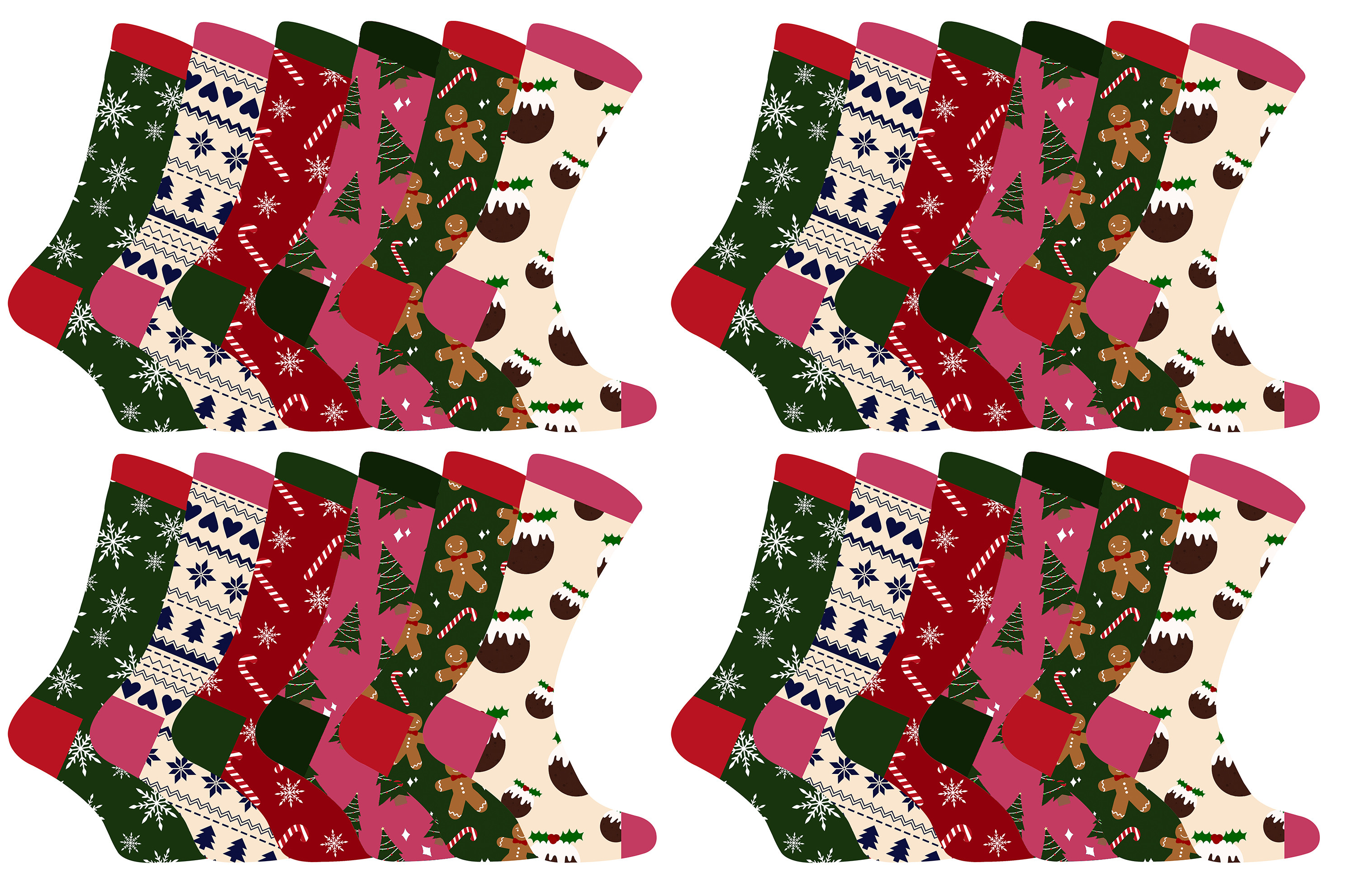 Thumbnail - Damen Weihnachten Socken | Socken Snob | Damen bunte Neuheit Design Weihnachten Socken | Geschenk für Sie - 24 Pack
