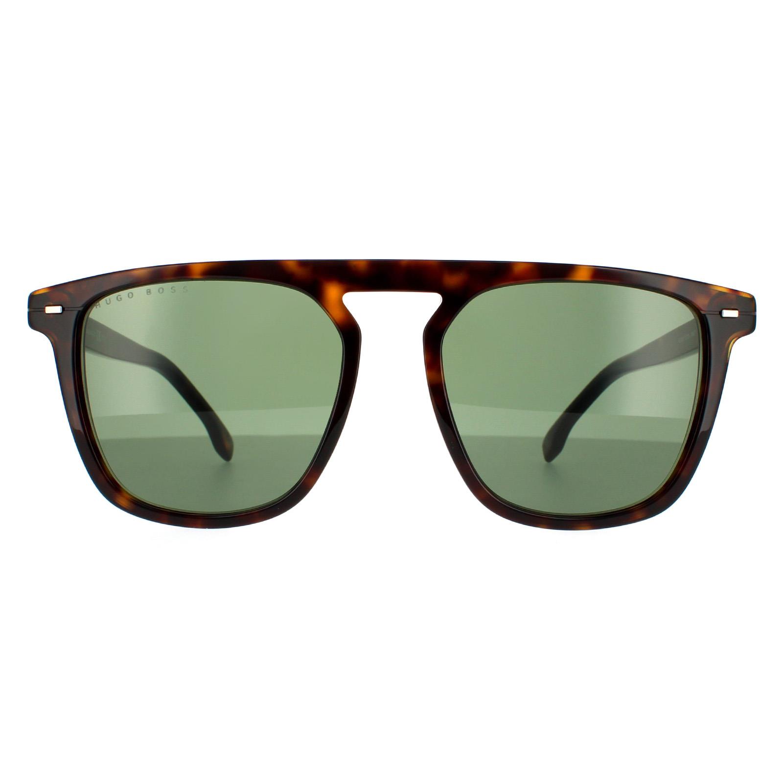 Hugo Boss Square Mens Dark Havana Grün Sonnenbrille