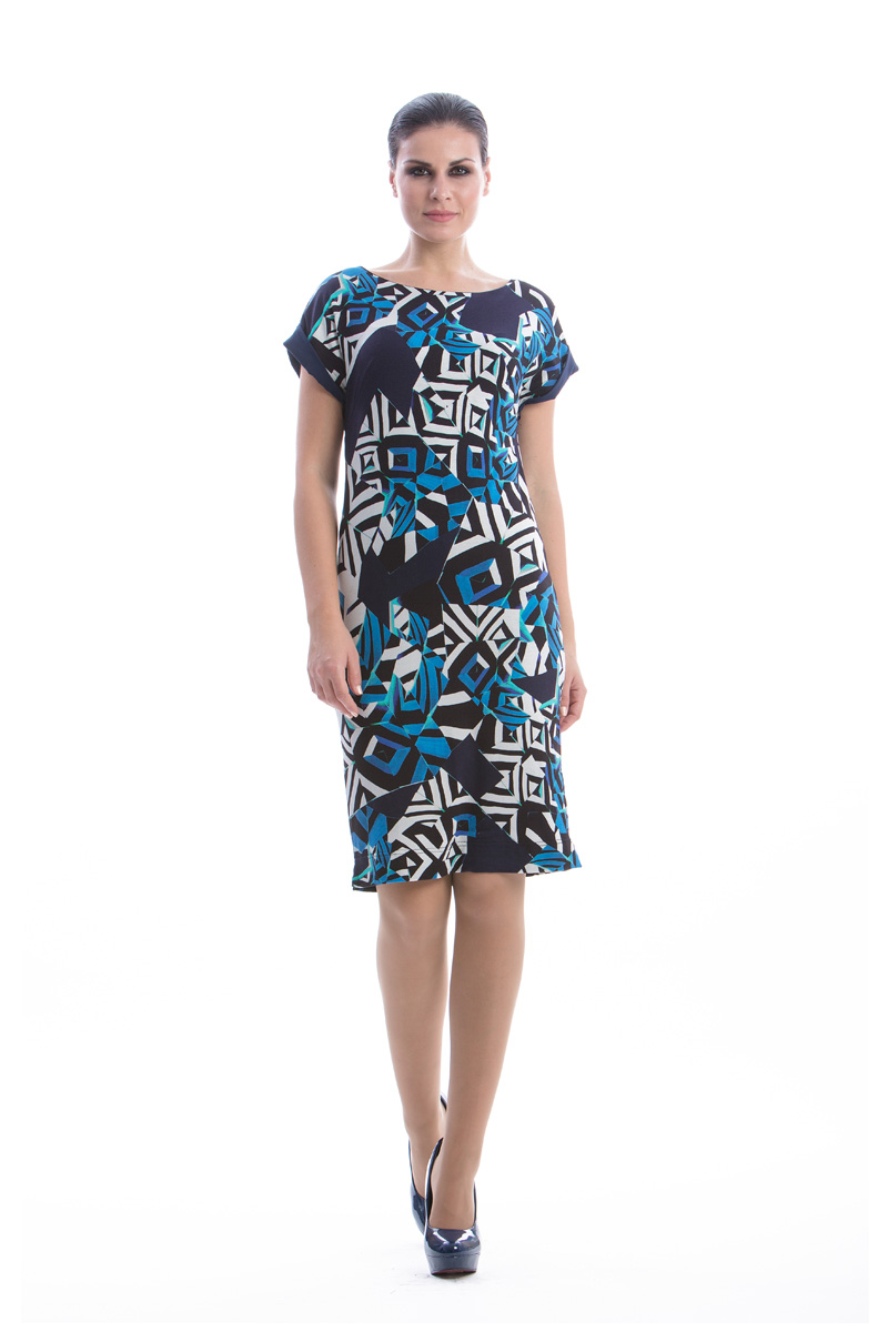 Gerades Kleid mit abstraktem Print-Stoff