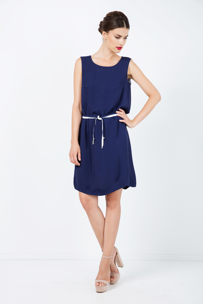 Thumbnail - Unifarbenes gerades Kleid mit Gürtel