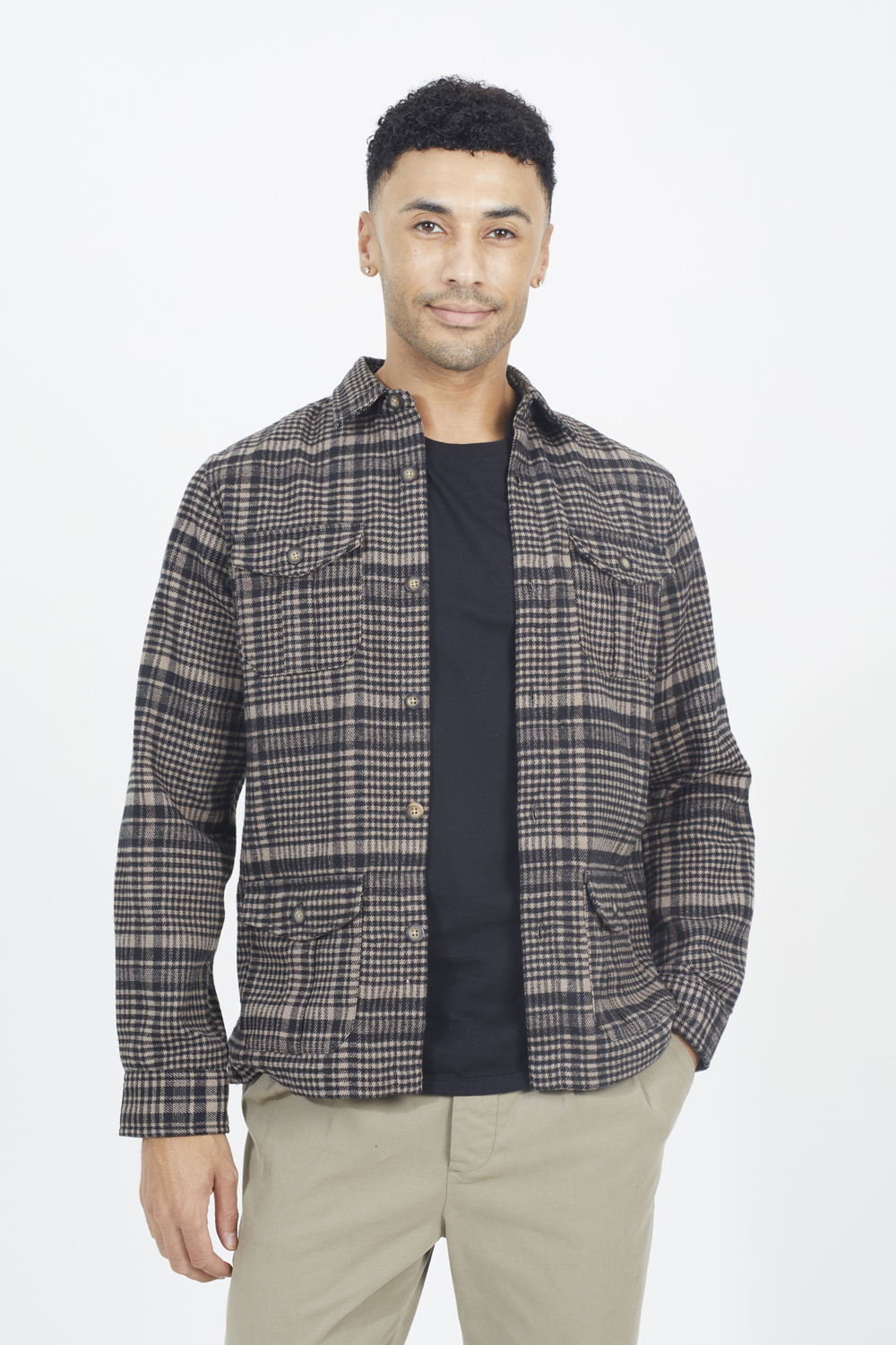 Brave Soul Mens Cotton Blend Long Sleeve Check Shirt - Black/Multicolour - Size Large
