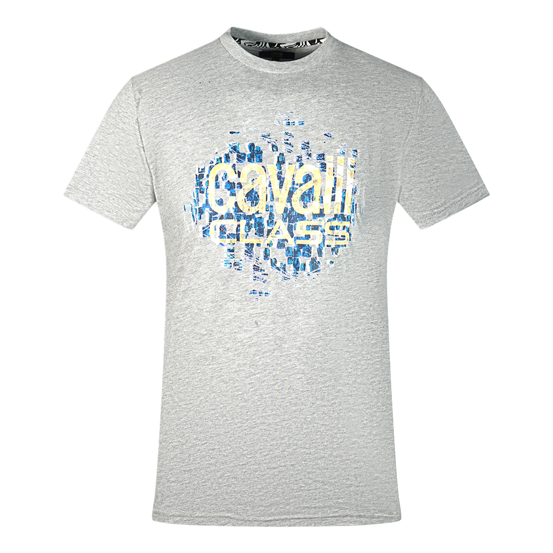 Thumbnail - Cavalli Class Gradien Skalen Design Logo Graues T-Shirt