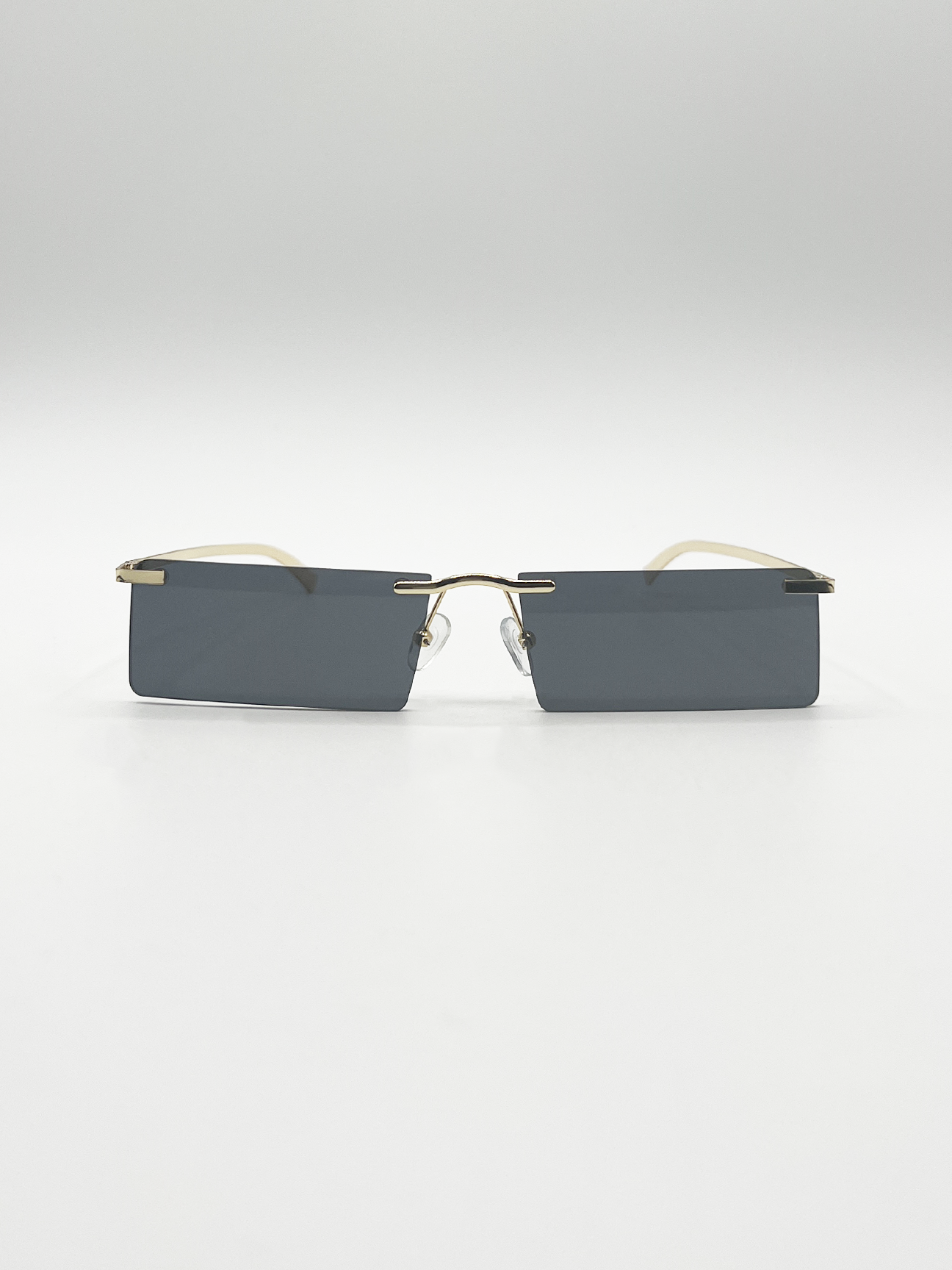SVNX Womens Frameless Rectangle Sunglasses in Black Metal - One Size