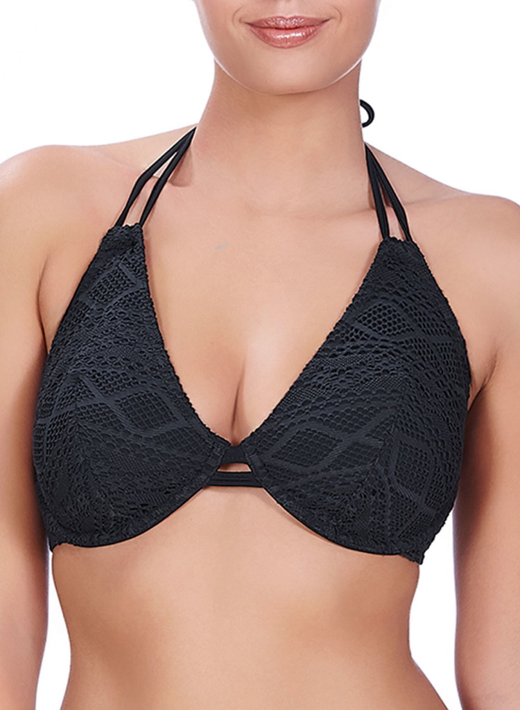 Freya Womens Sundance Halterneck Bikini Top - Black Polyamide - Size 34D