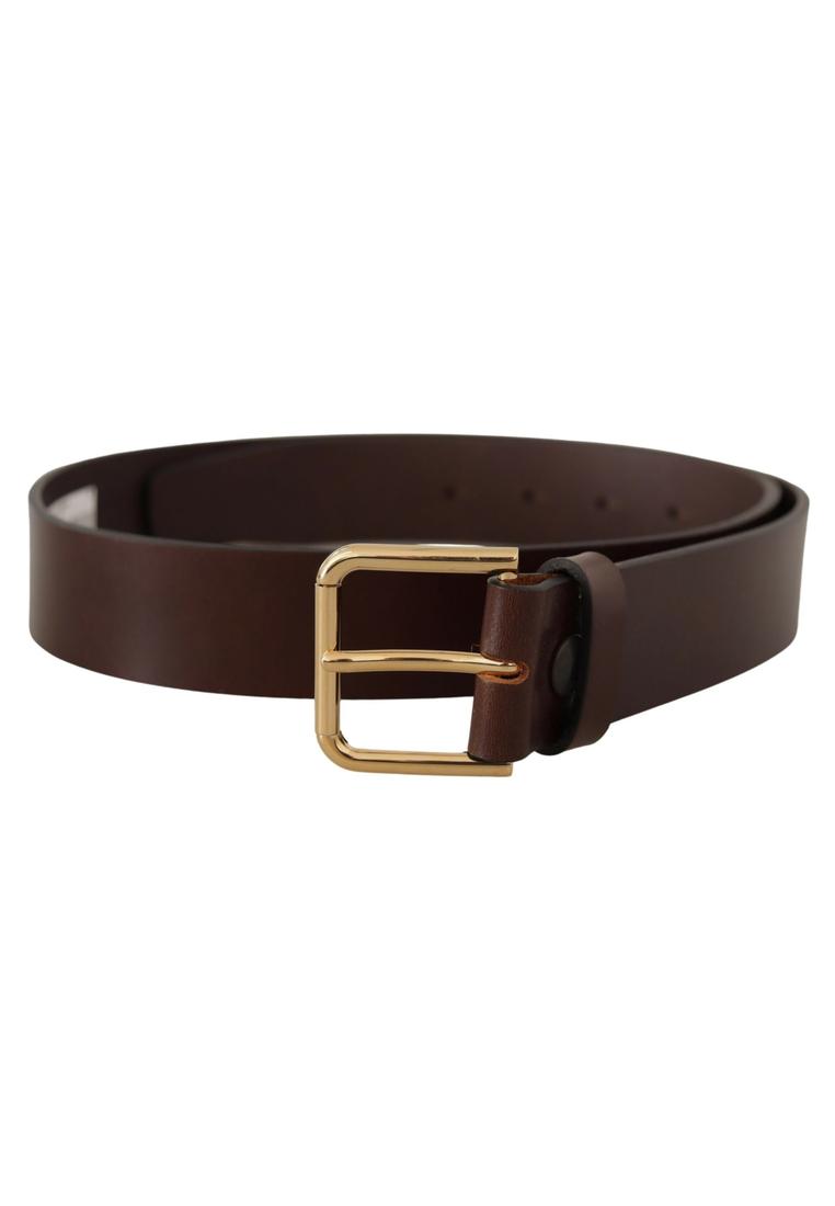 Dolce & Gabbana Mens Brown Plain Calf Leather Gold Tone Buckle Belt - Size 90 cm