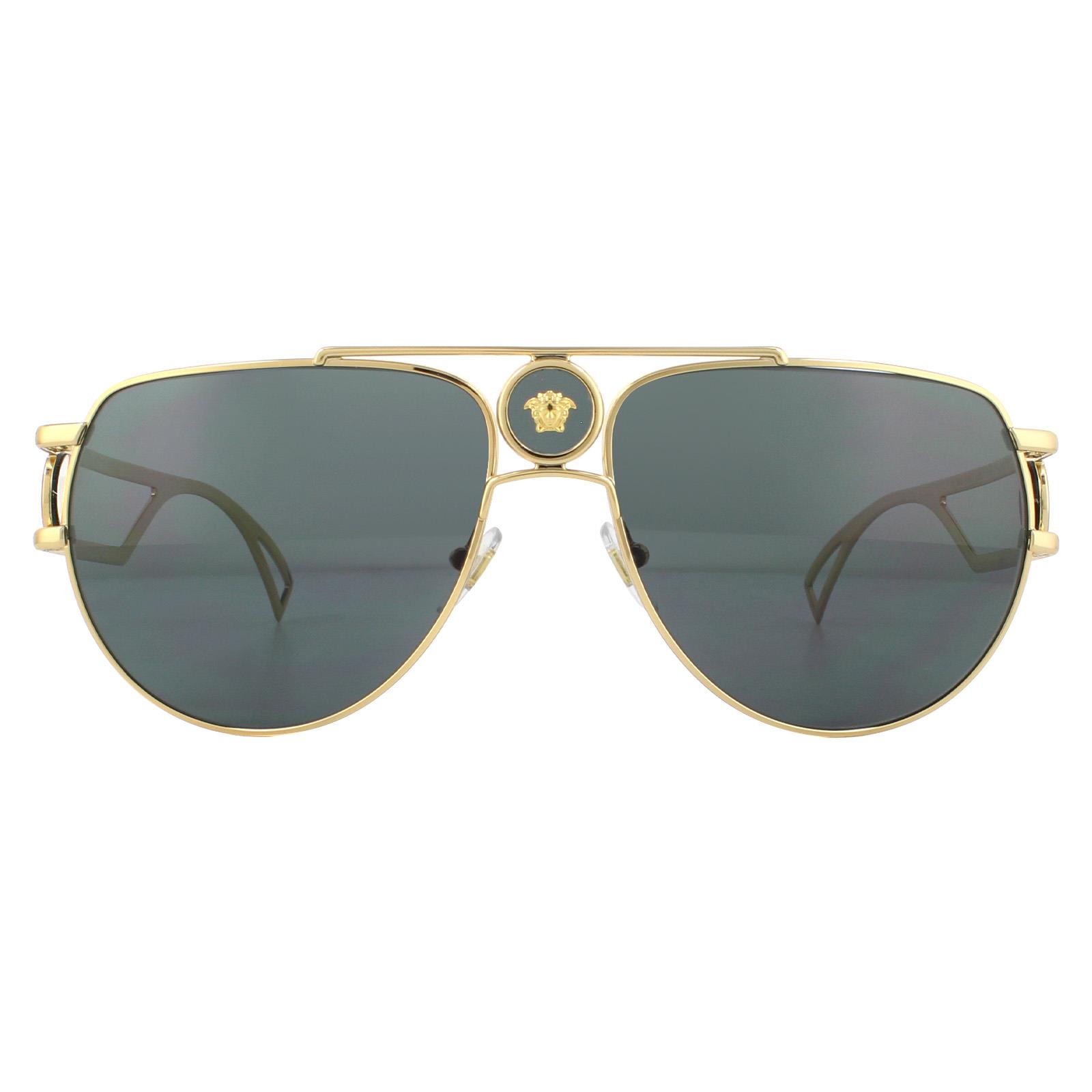 Thumbnail - Versace Aviator Unisex-Sonnenbrille Gold Grau
